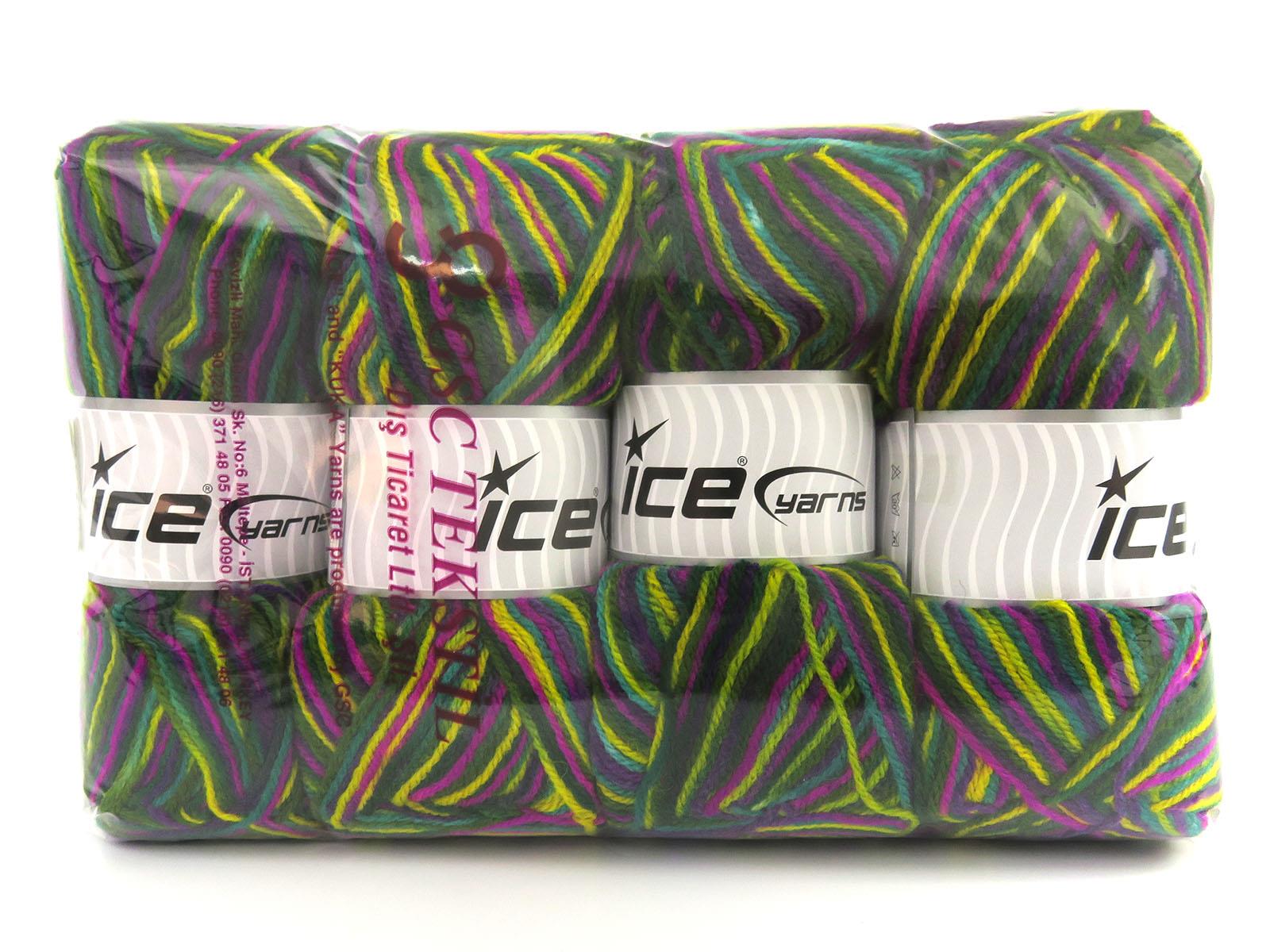 Wool Varicolor Light Yellow, Green Shades, Purple Shades