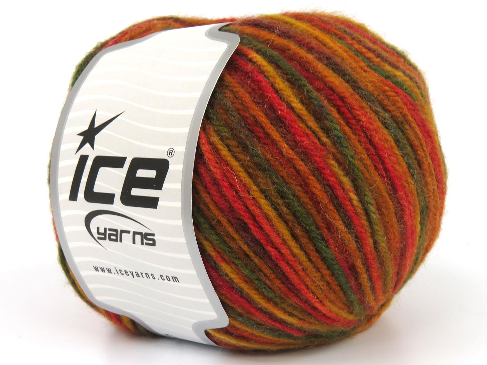 Wool Varicolor Worsted Green, Red Shades, Gold Shades