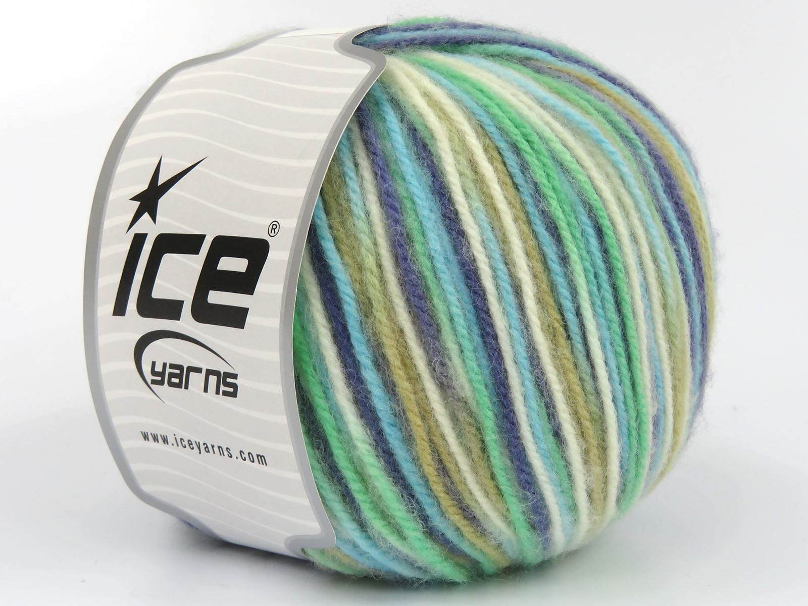 Wool Varicolor Worsted Purple, Cream, Turquoise, Camel, Mint Green