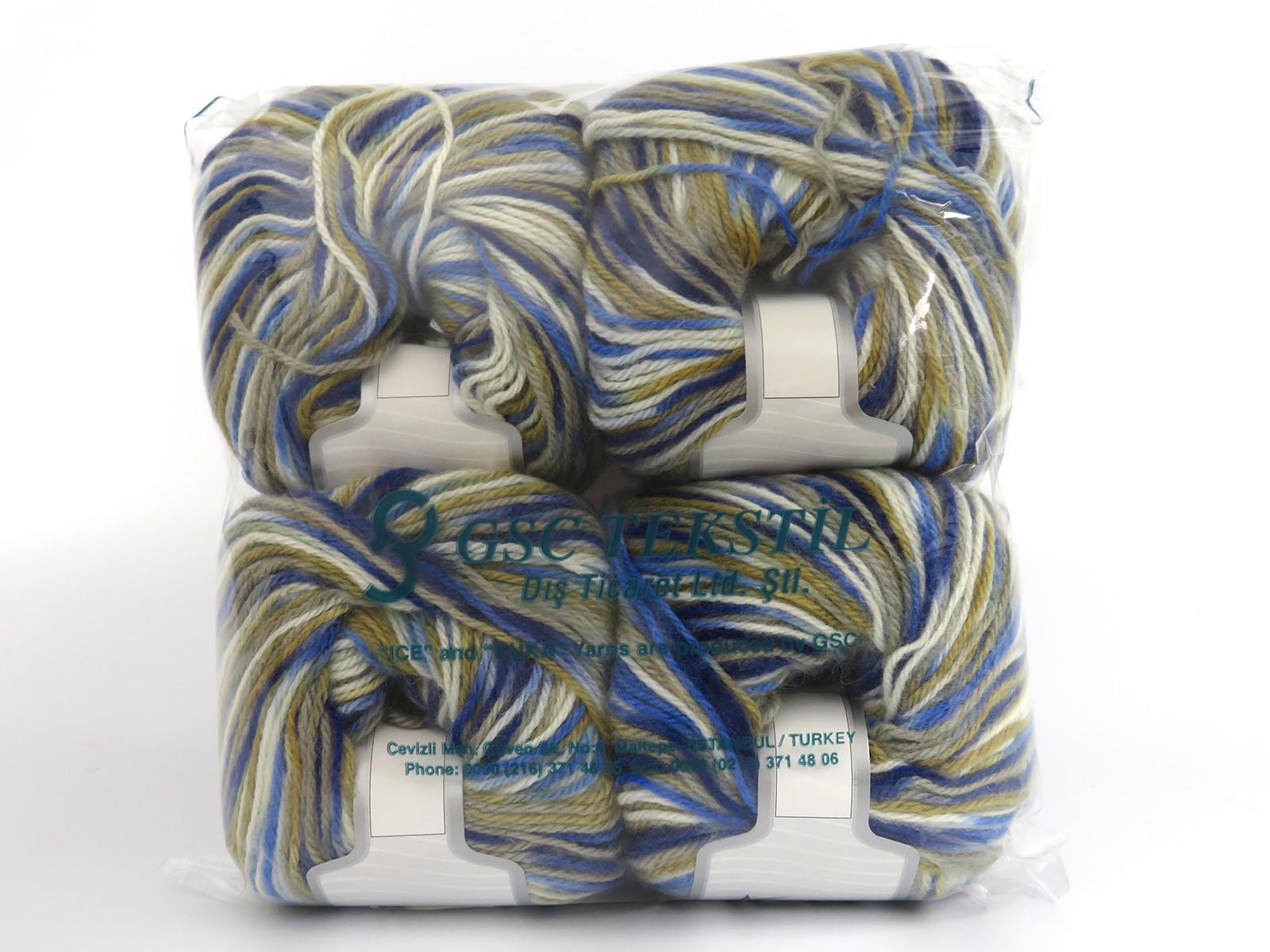 Wool Varicolor Worsted White, Blue Shades, Camel Shades