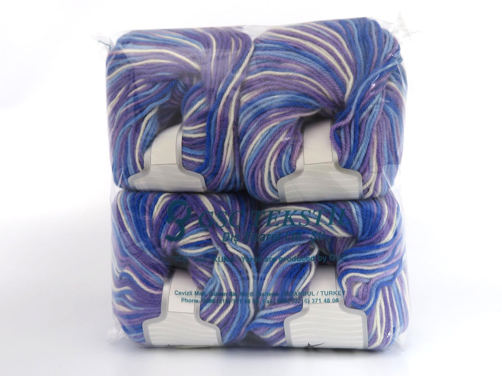 Wool Varicolor Worsted White, Lilac, Blue Shades