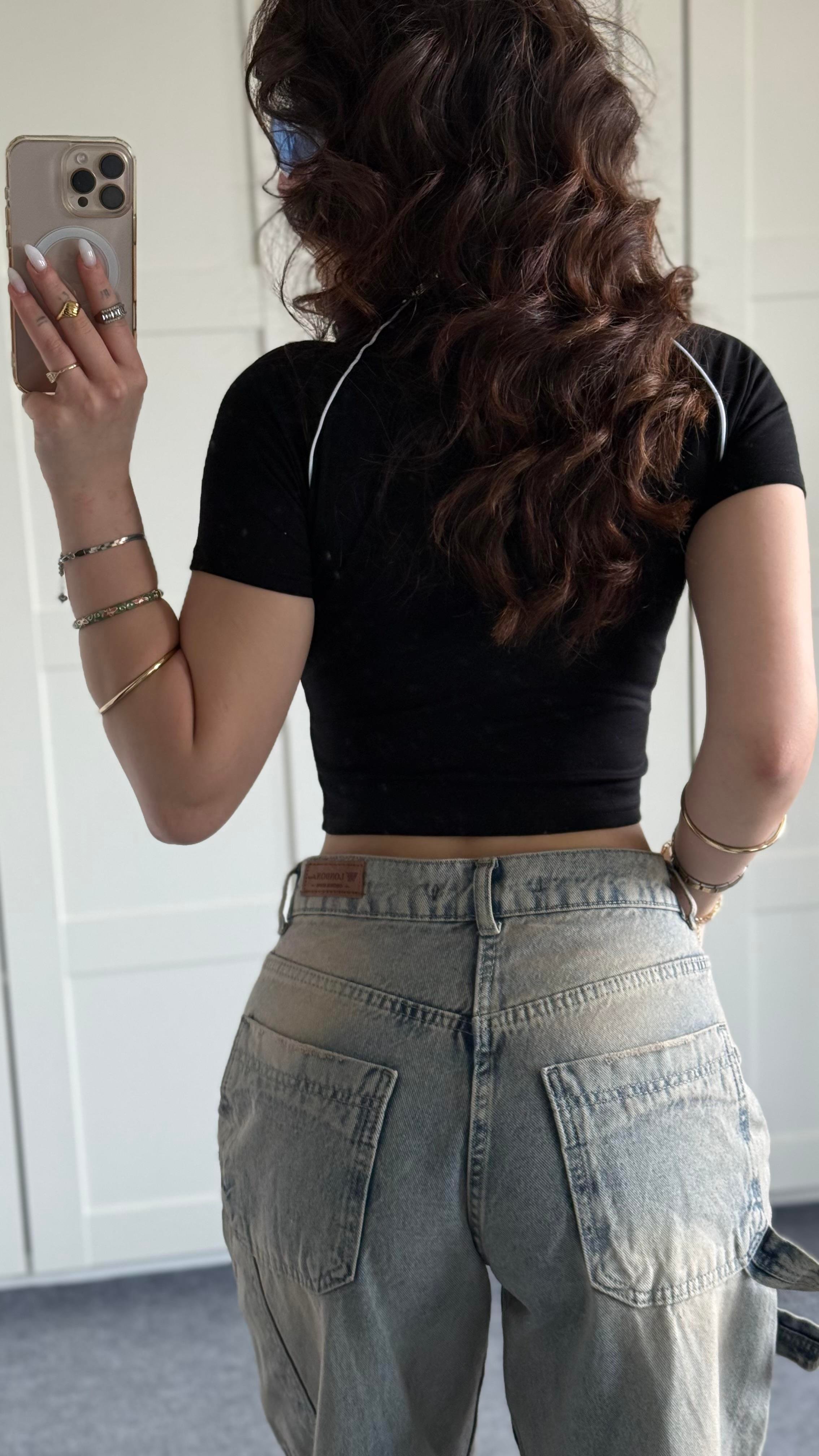 A Baskı Hırka Crop Siyah