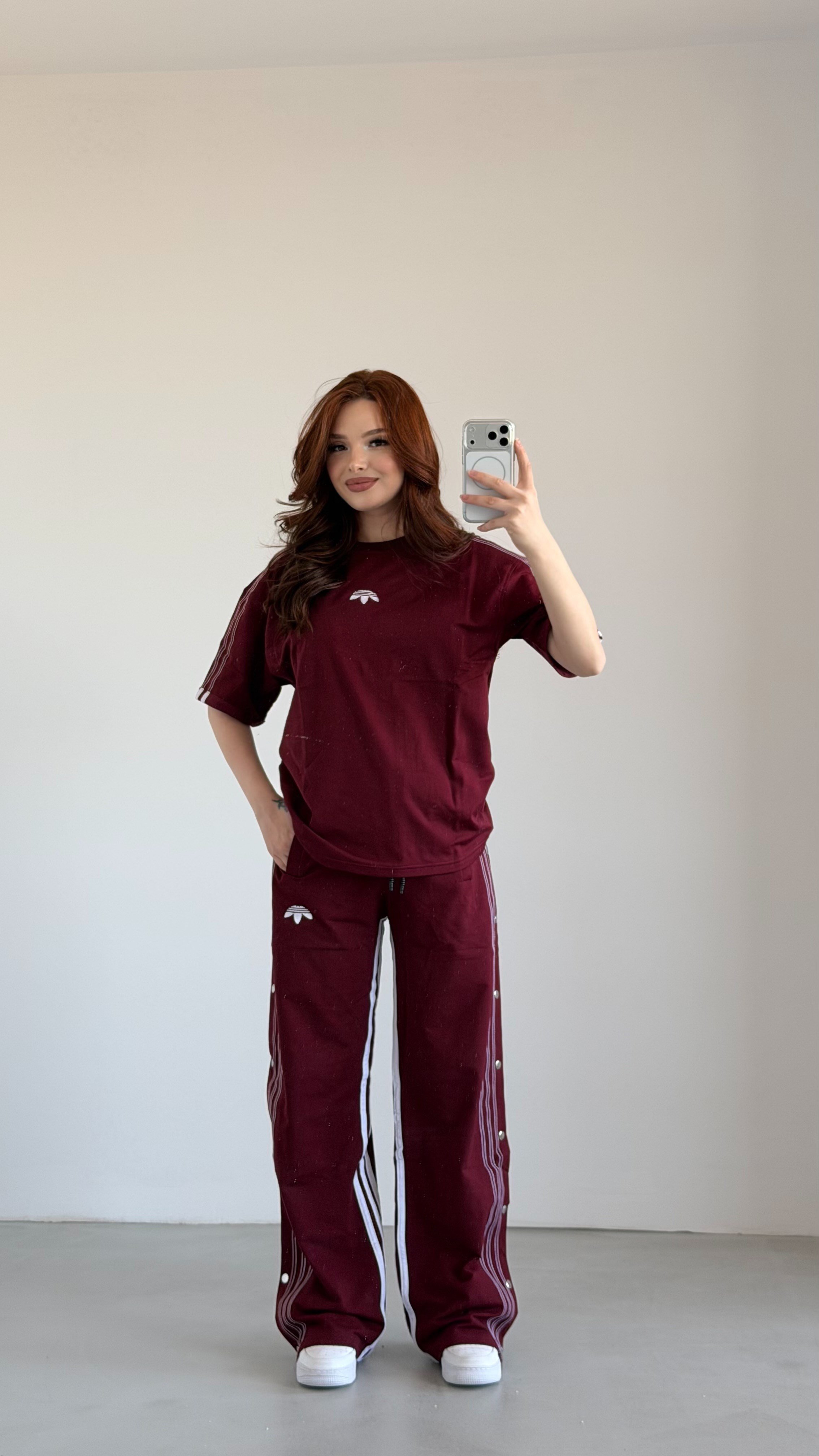Abibas Çıtçıtlı Eşofman Takım Bordo