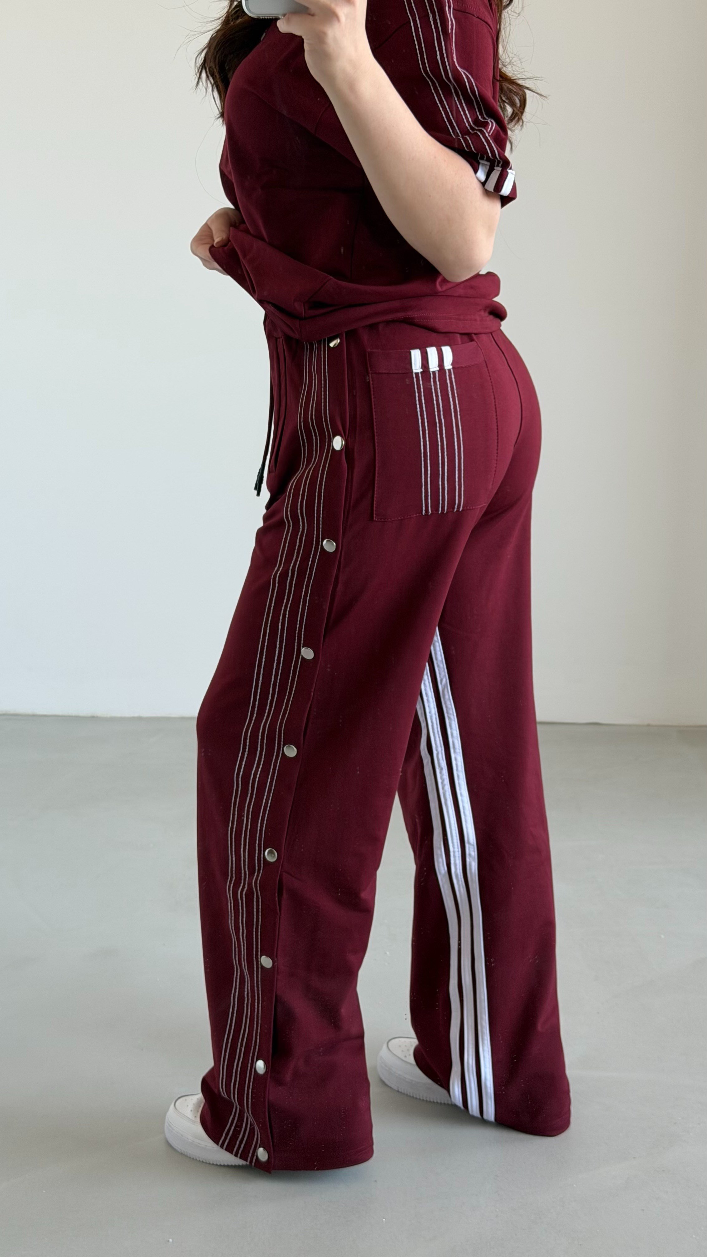 Abibas Çıtçıtlı Eşofman Takım Bordo
