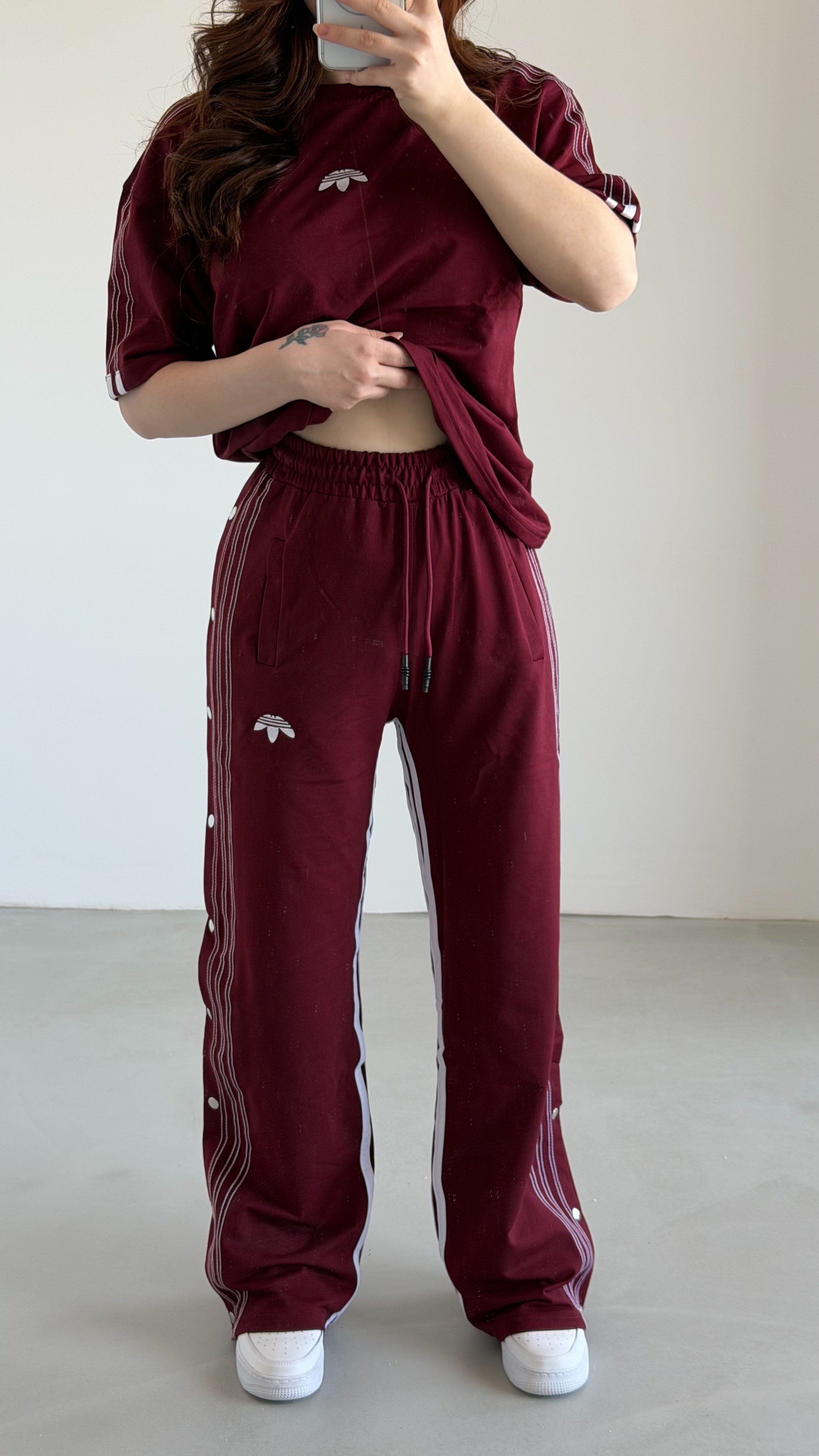 Abibas Çıtçıtlı Eşofman Takım Bordo