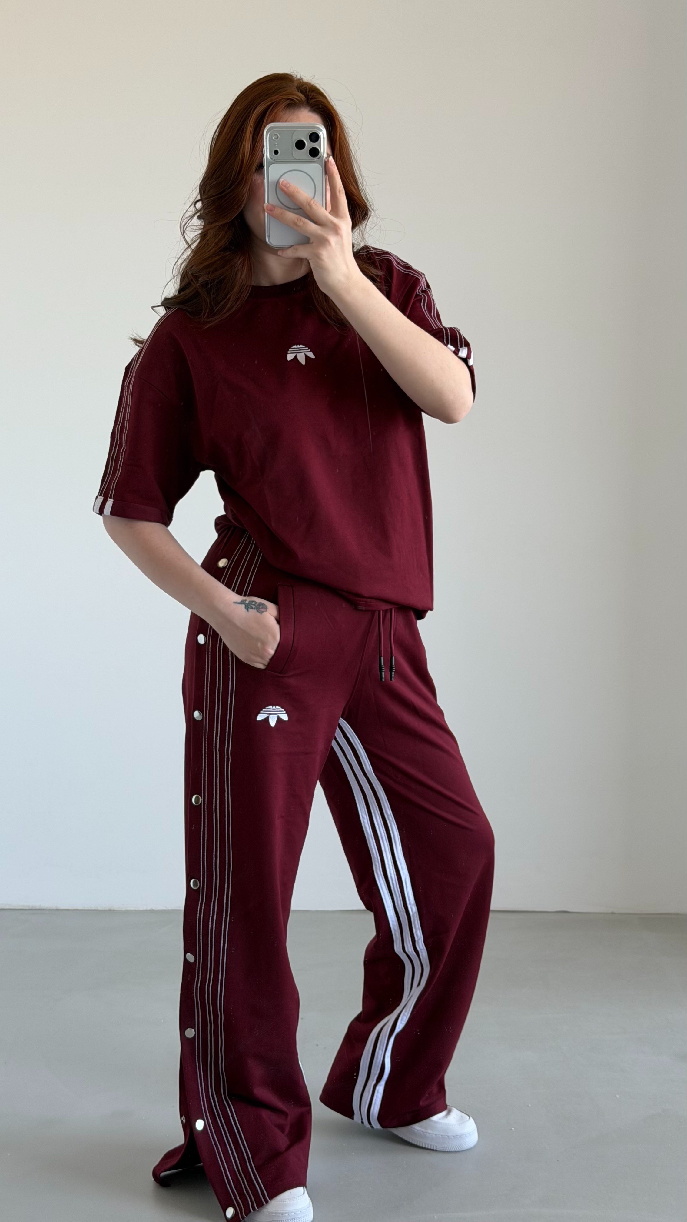 Abibas Çıtçıtlı Eşofman Takım Bordo
