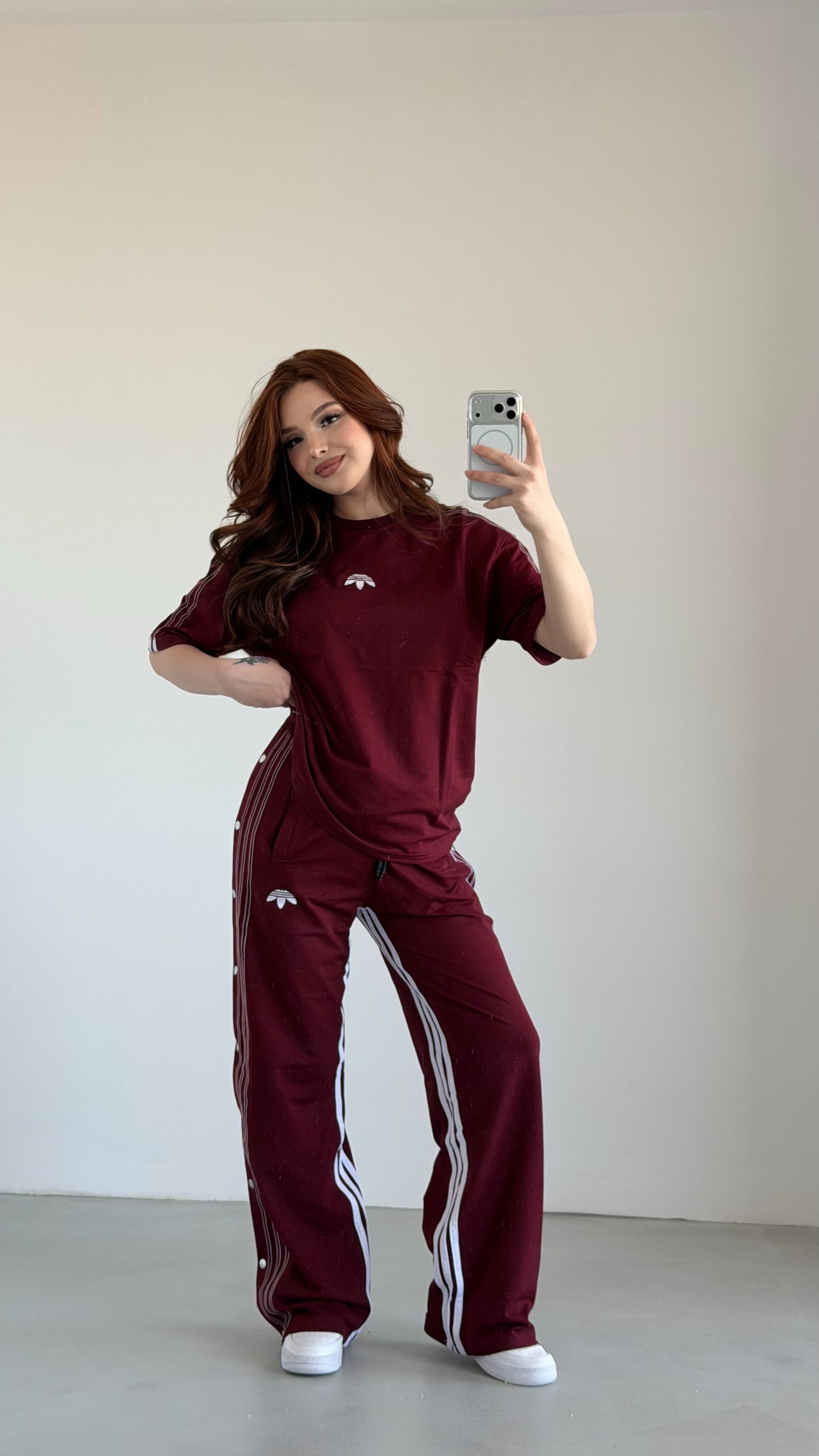 Abibas Çıtçıtlı Eşofman Takım Bordo