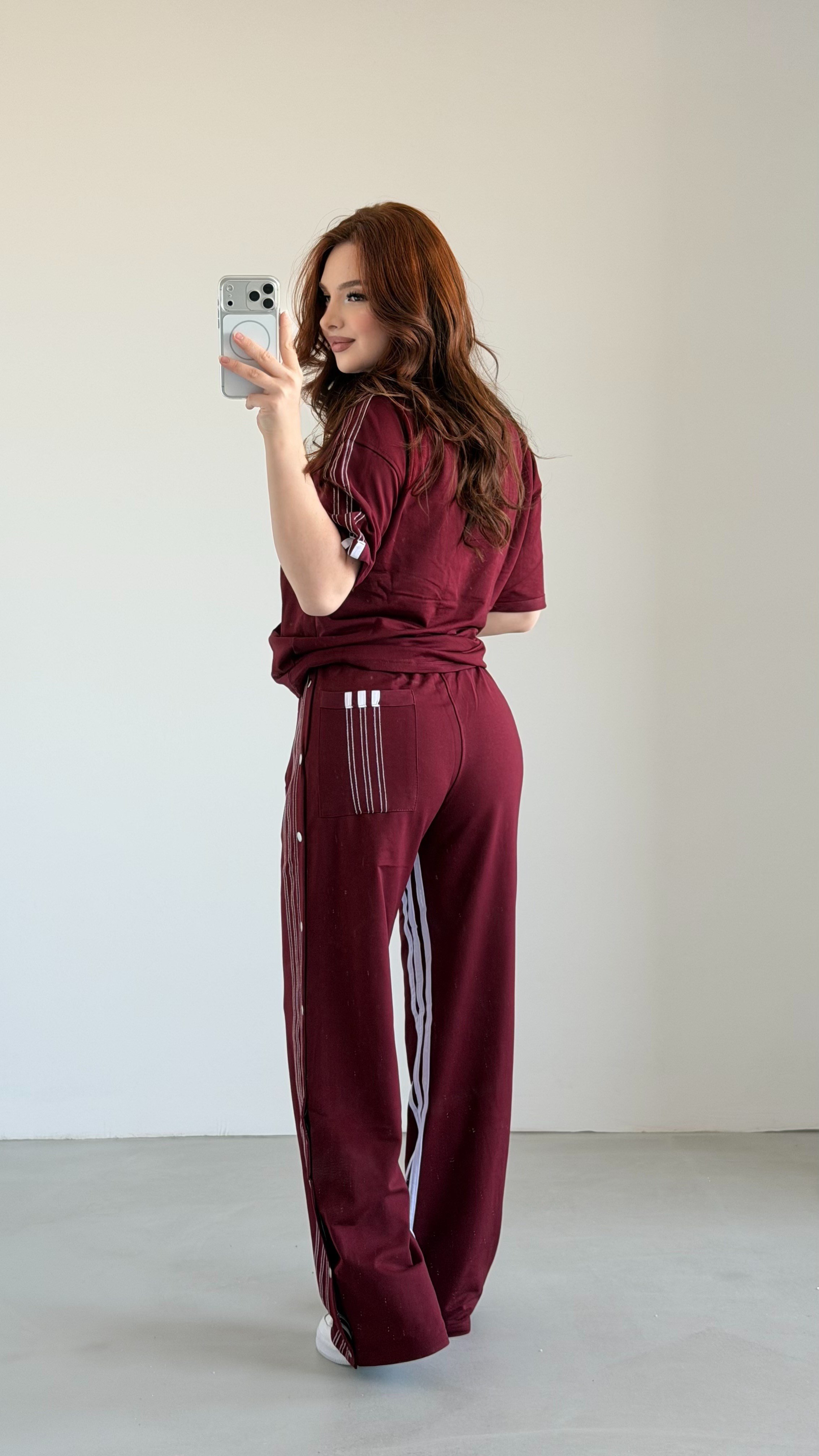 Abibas Çıtçıtlı Eşofman Takım Bordo