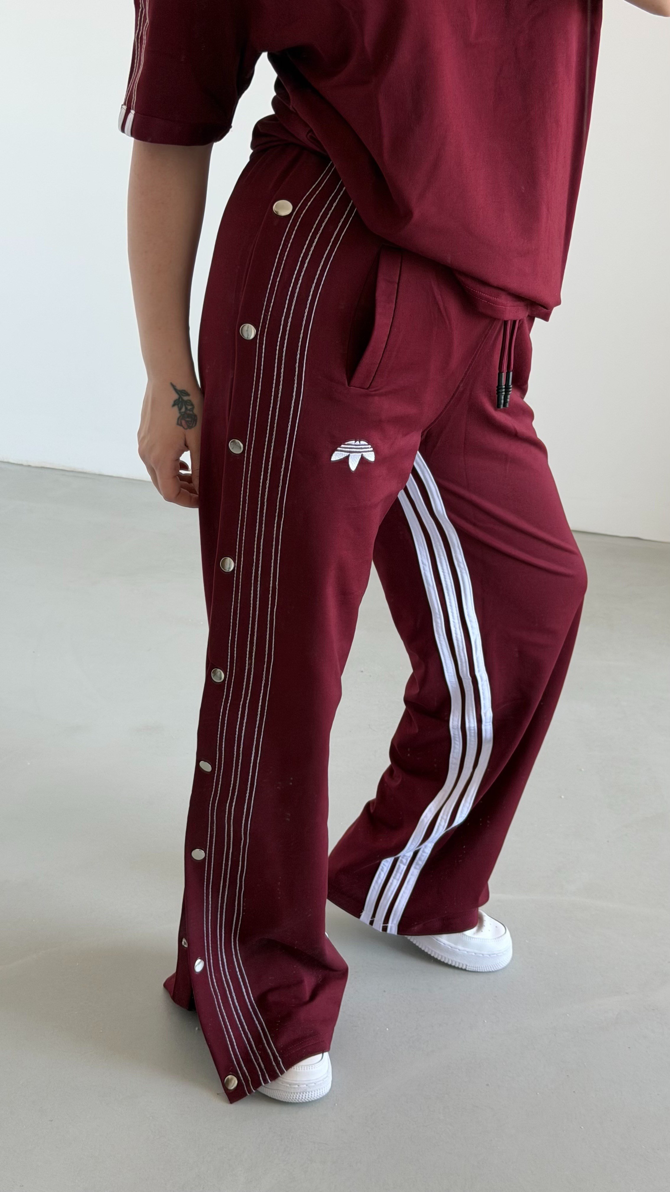 Abibas Çıtçıtlı Eşofman Takım Bordo