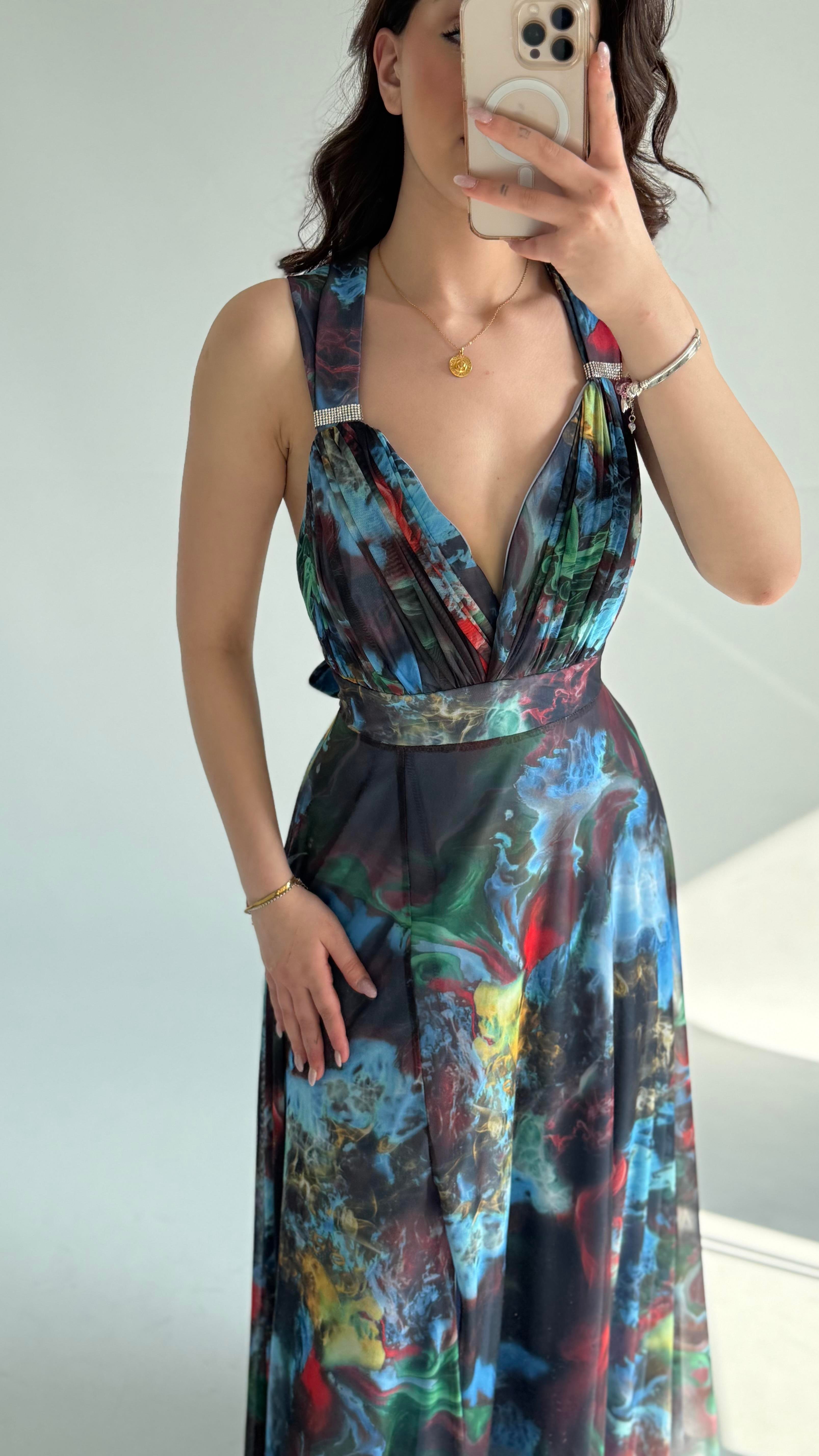 Adriana Çok Renkli Abiye Mavi