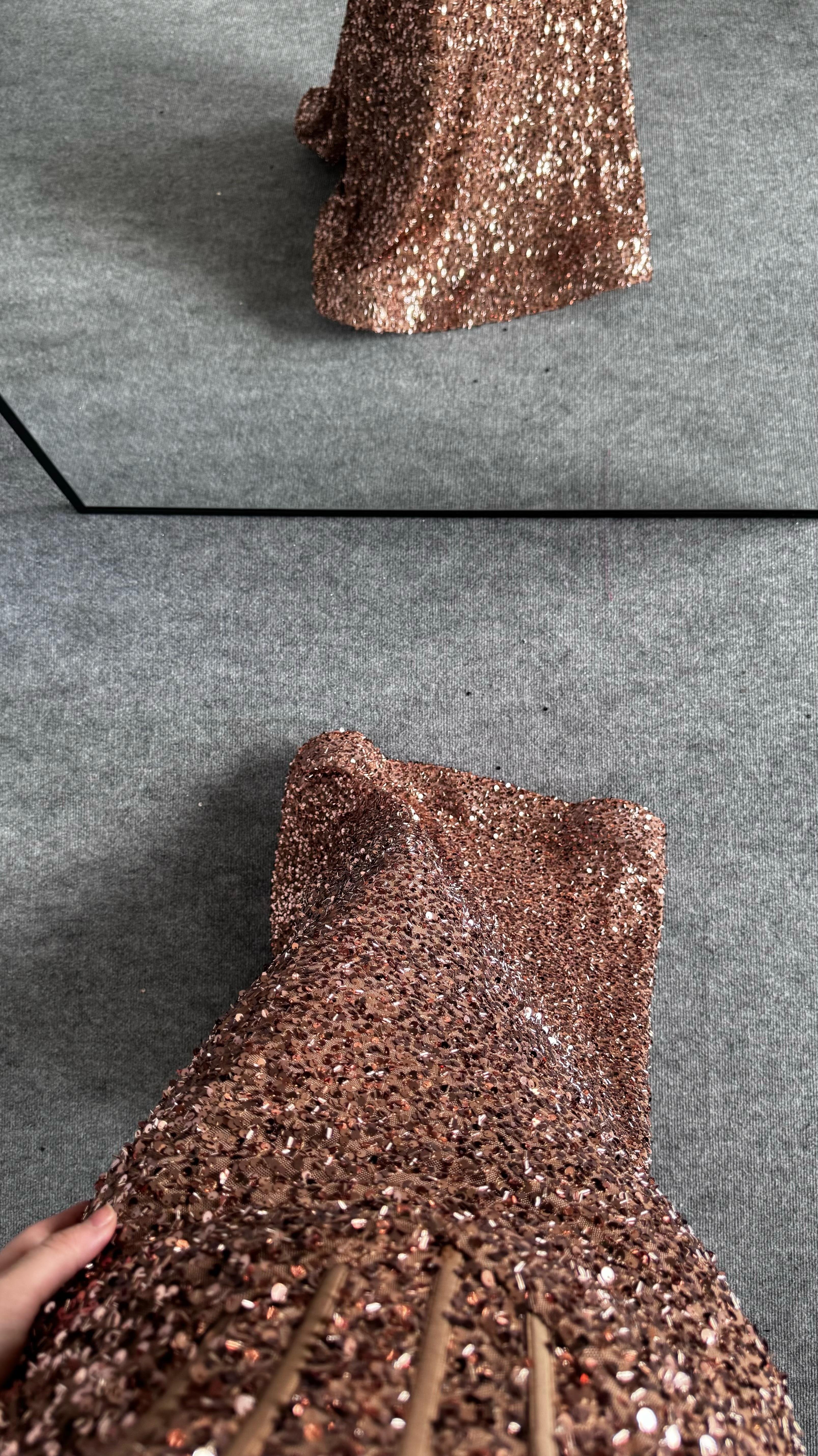 Afrodit Pul Payetli Rose Gold Abiye 