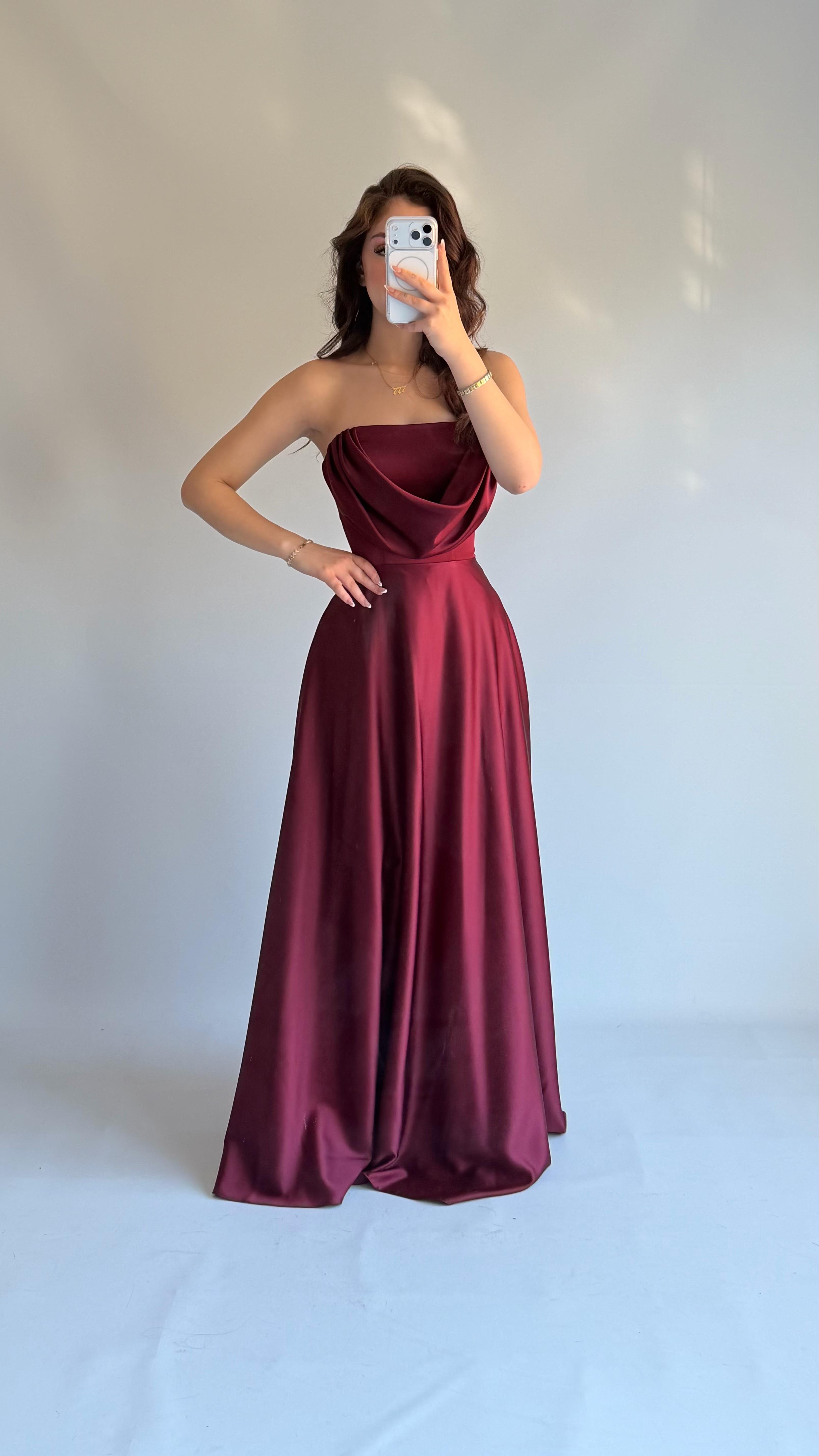 Albora Saten Abiye Bordo