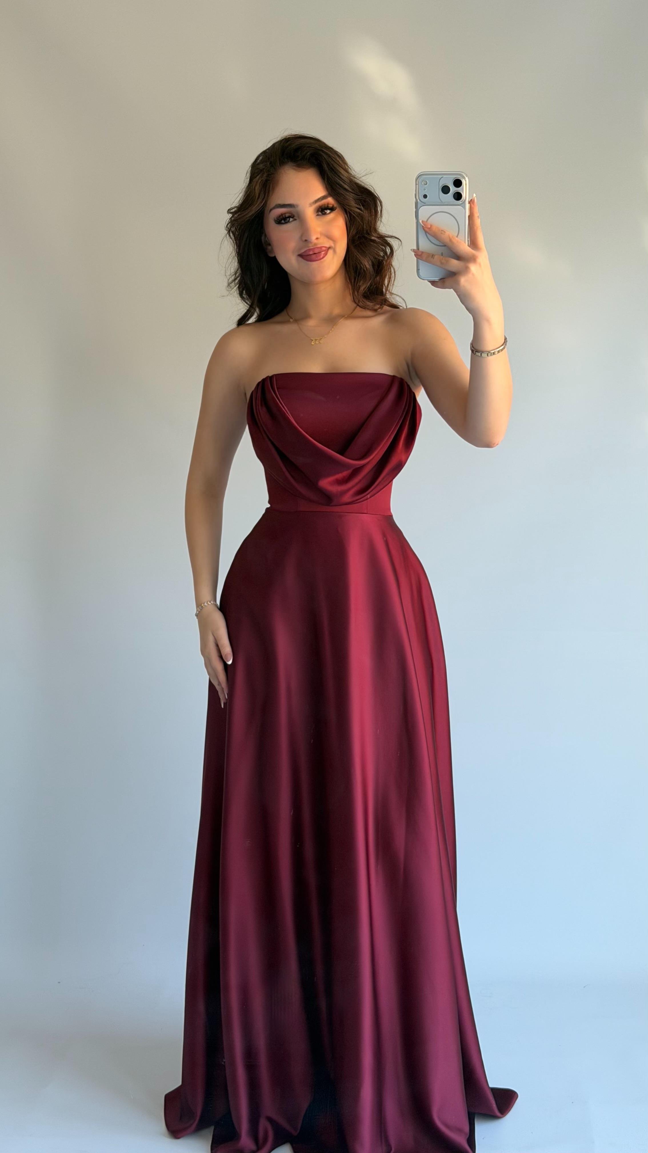 Albora Saten Abiye Bordo