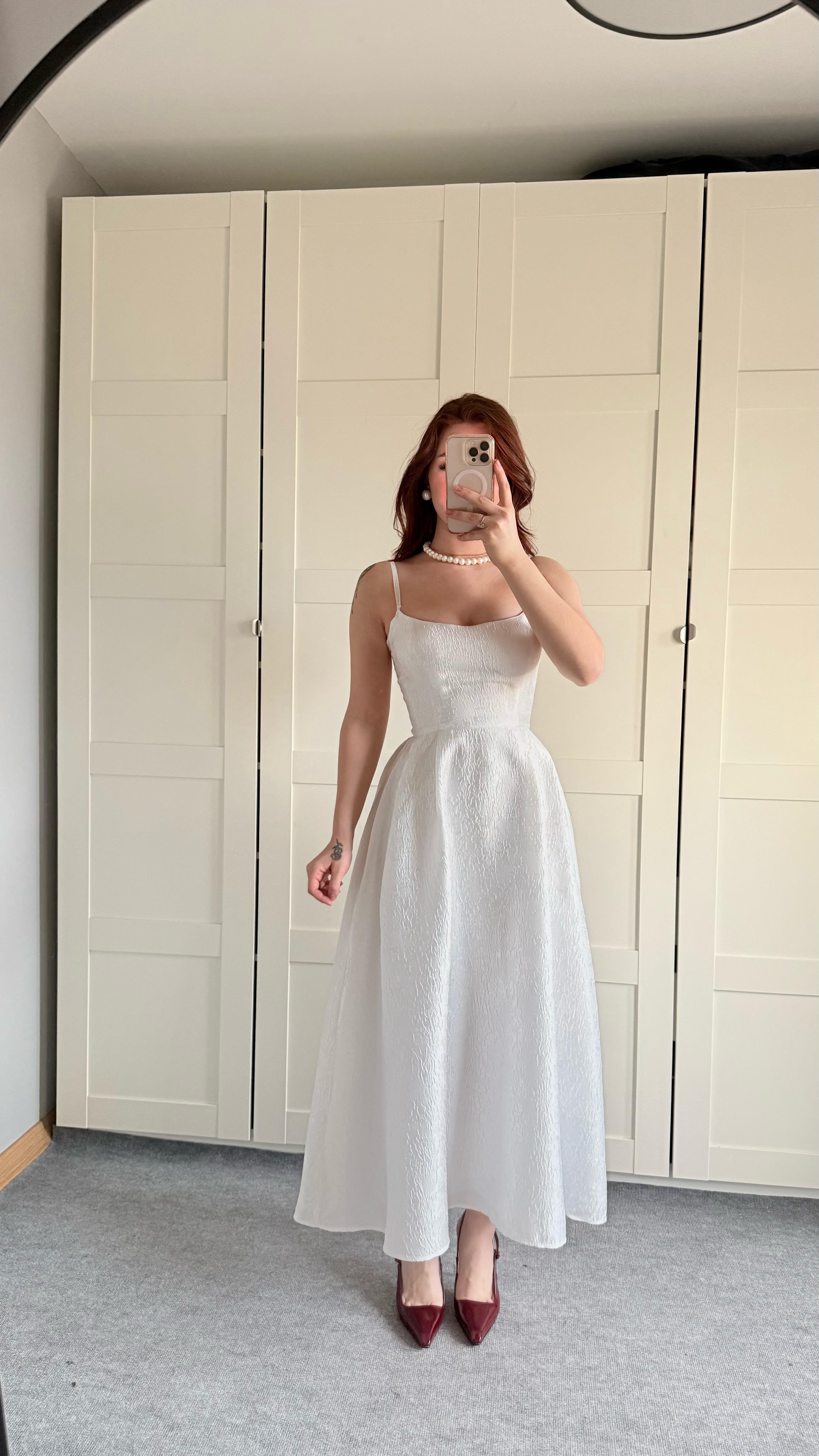 Alexandra Askılı Elbise Beyaz