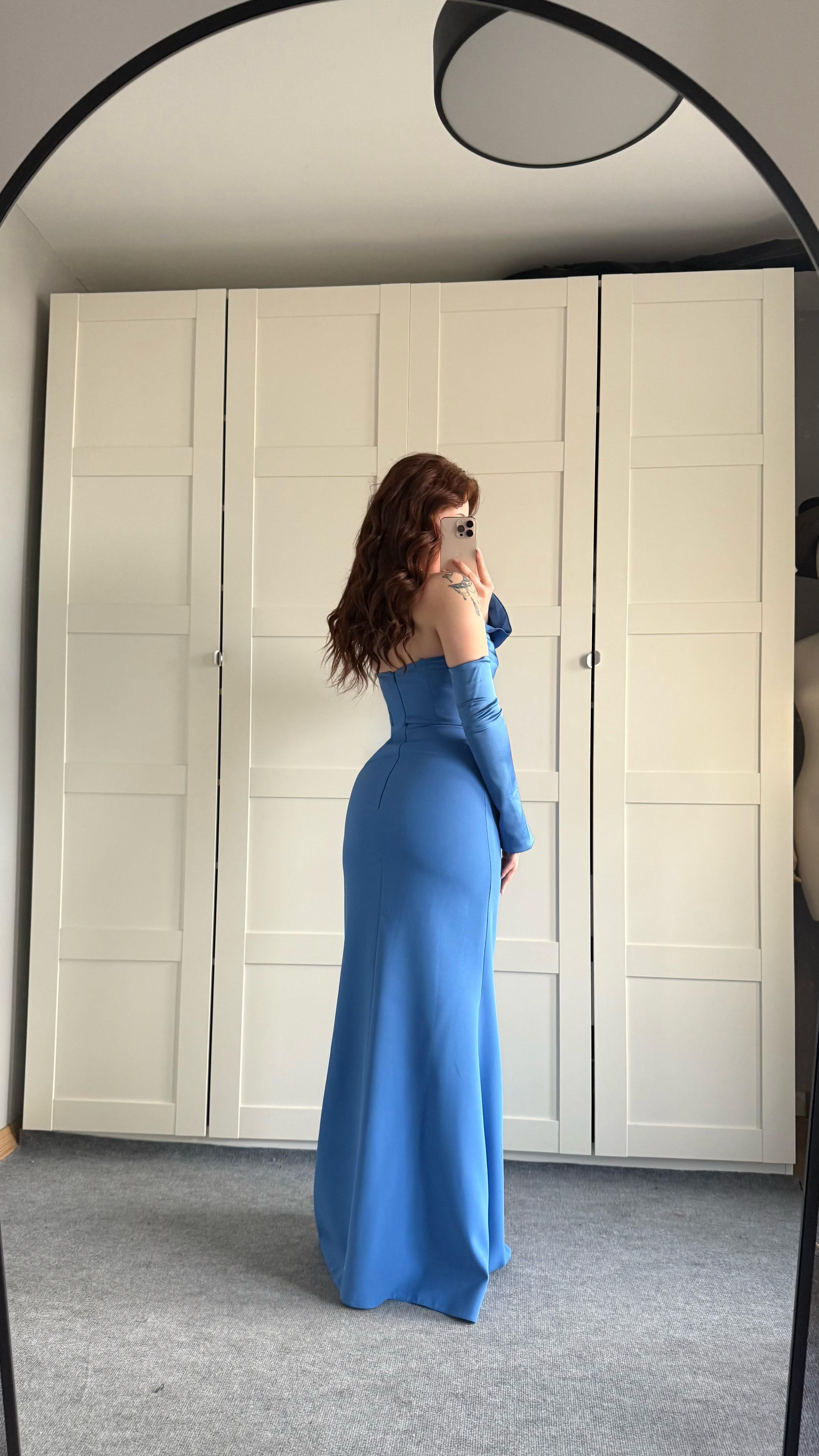 Alya Saten Kollu Abiye İndigo