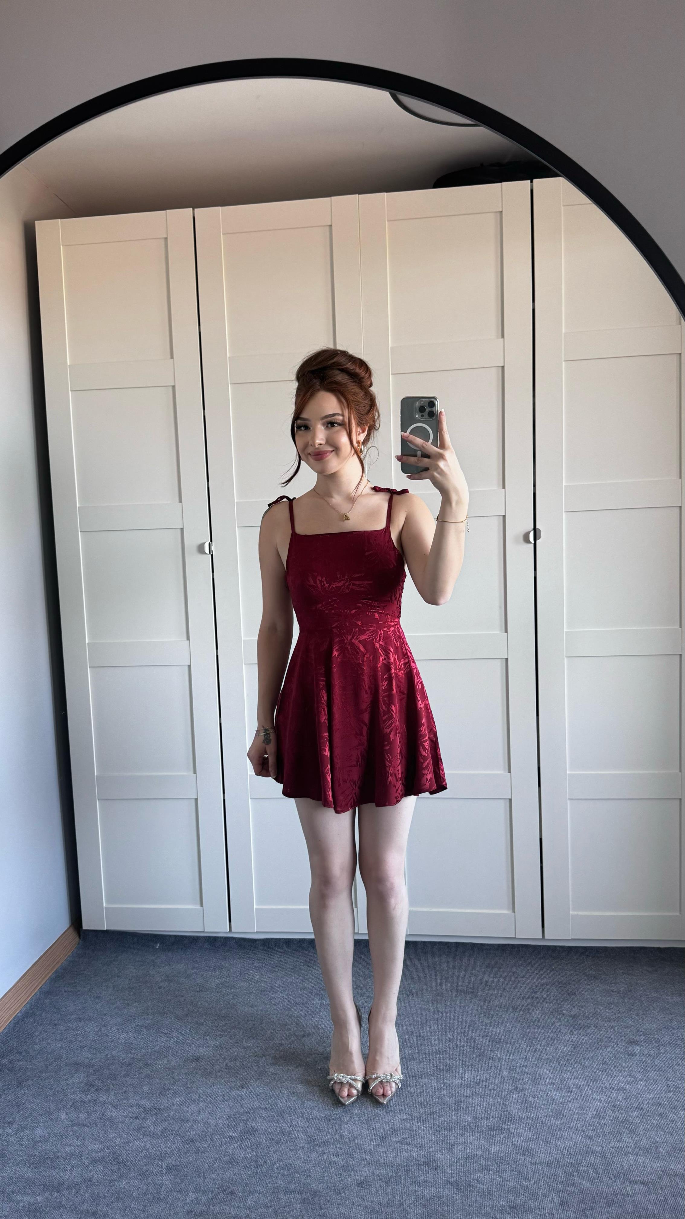 Anna Bordo Saten Mini Elbise