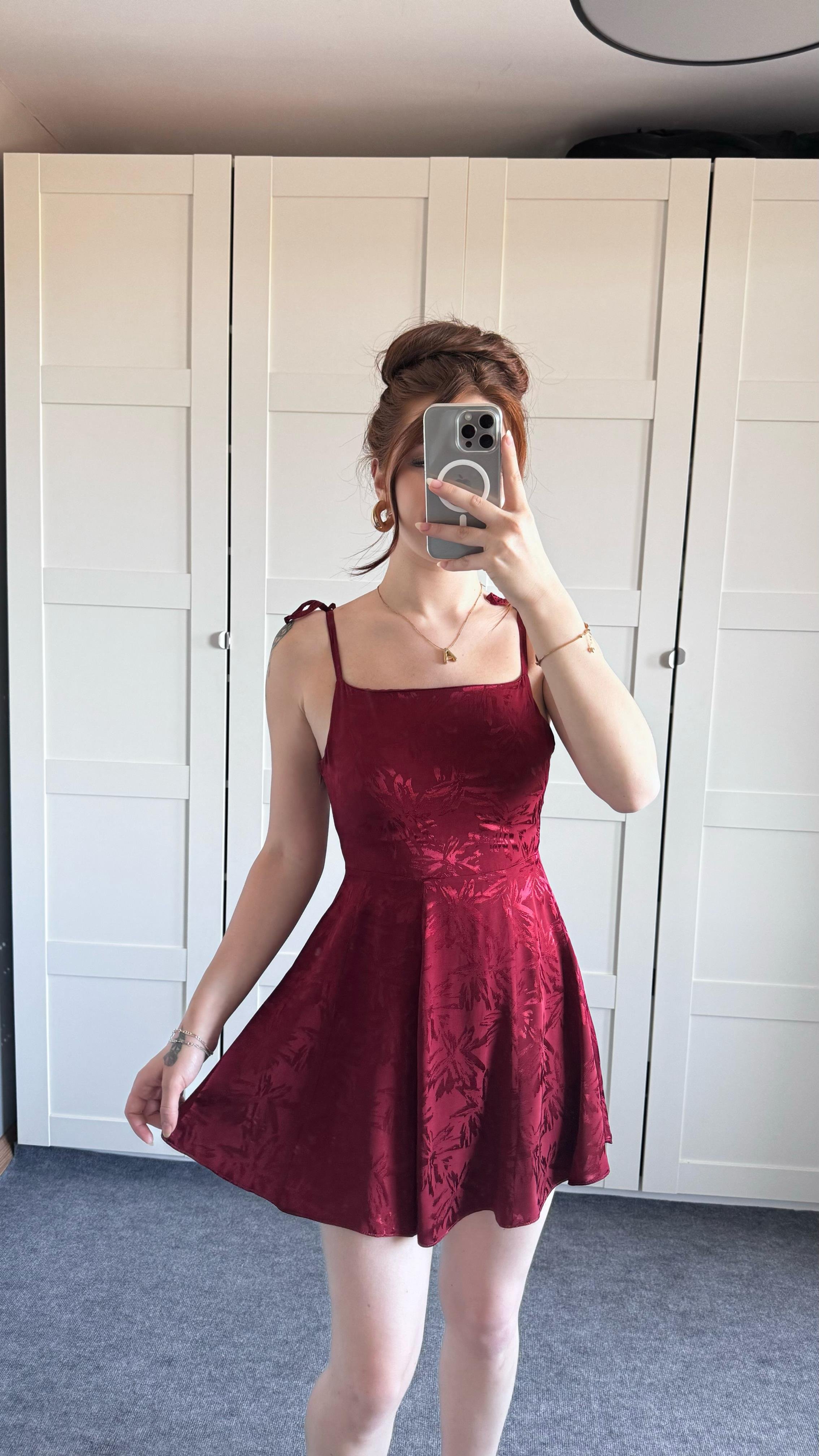 Anna Bordo Saten Mini Elbise