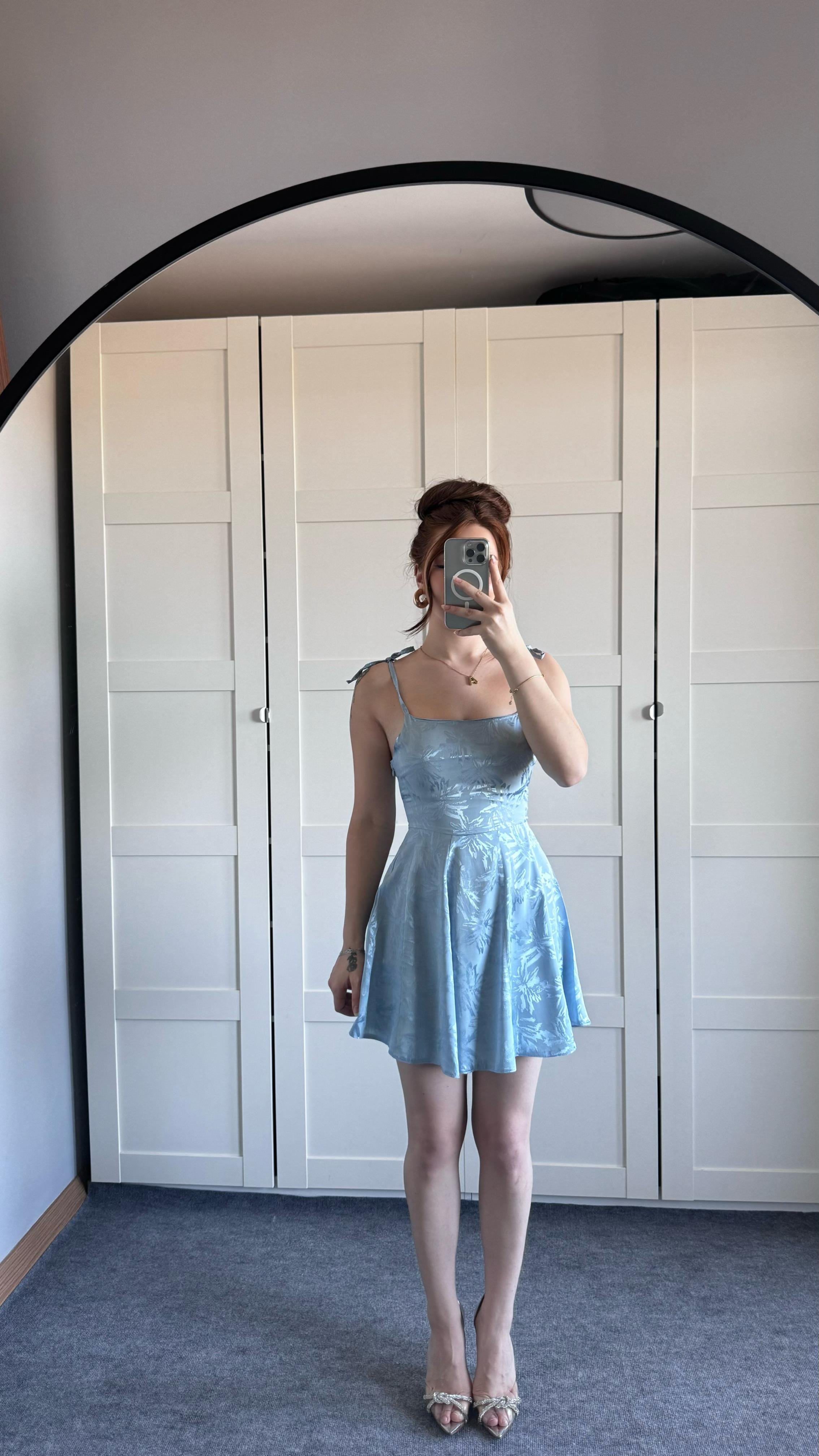 Anna Mavi Saten Mini Elbise