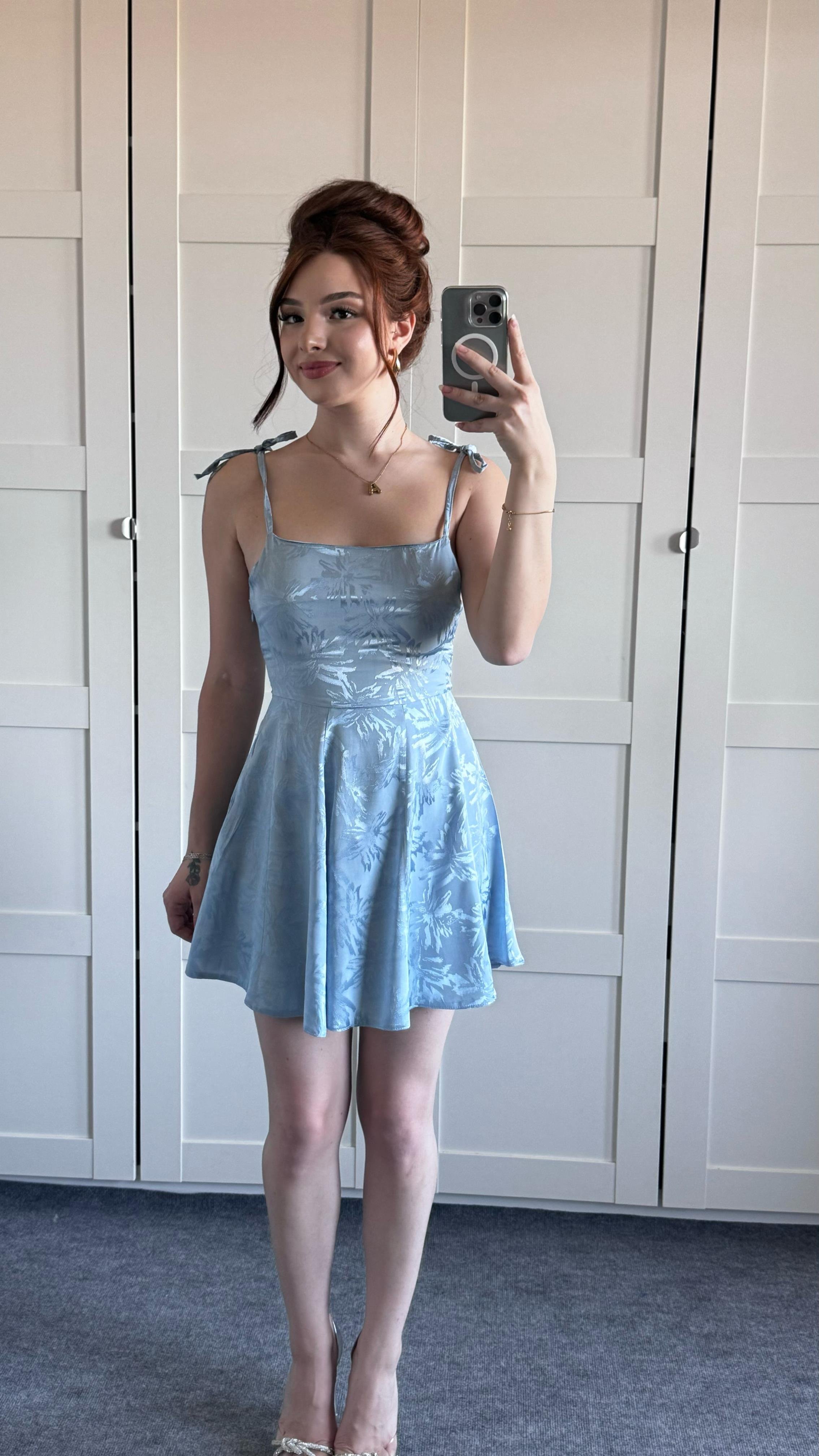Anna Mavi Saten Mini Elbise