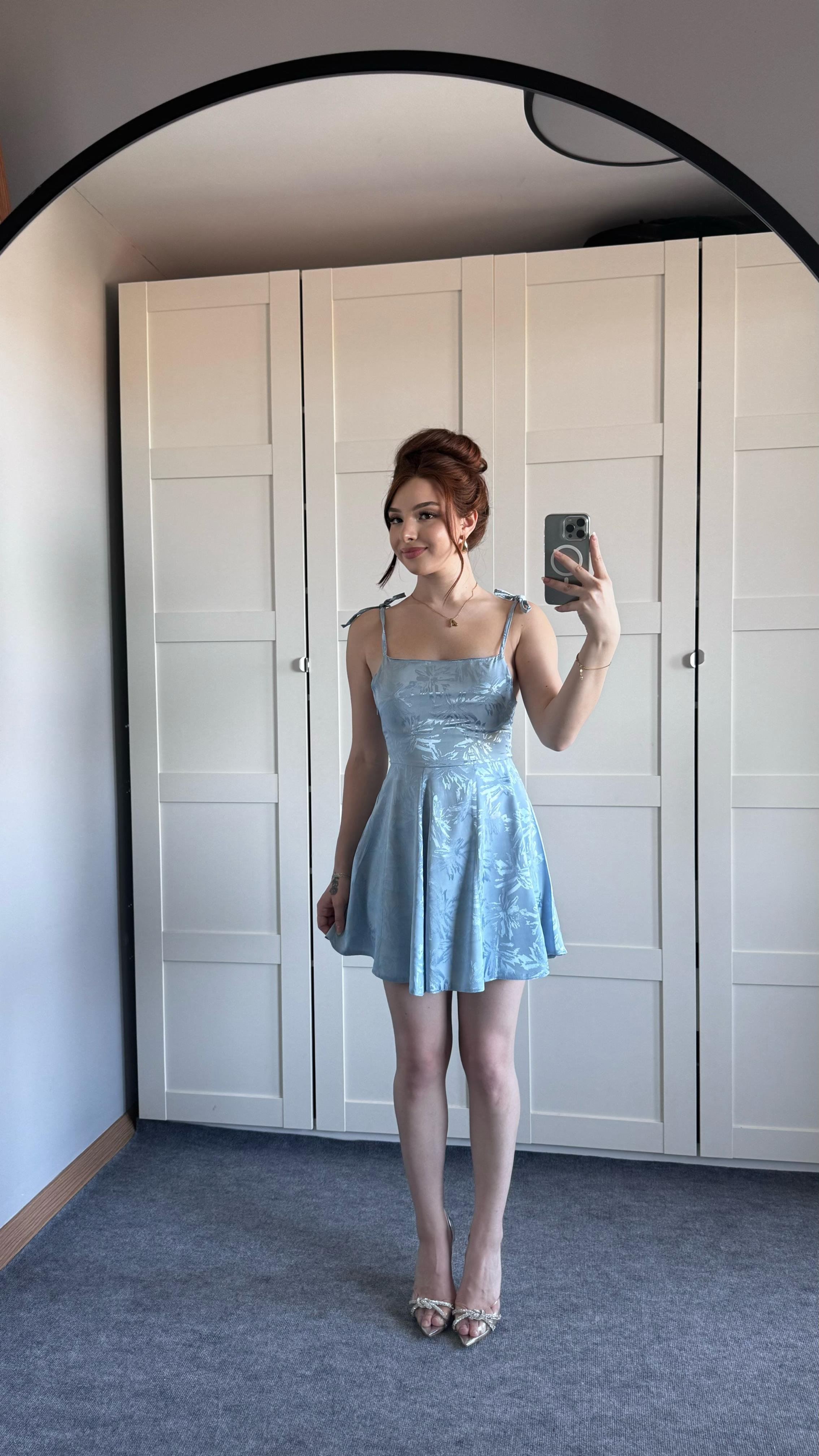 Anna Mavi Saten Mini Elbise