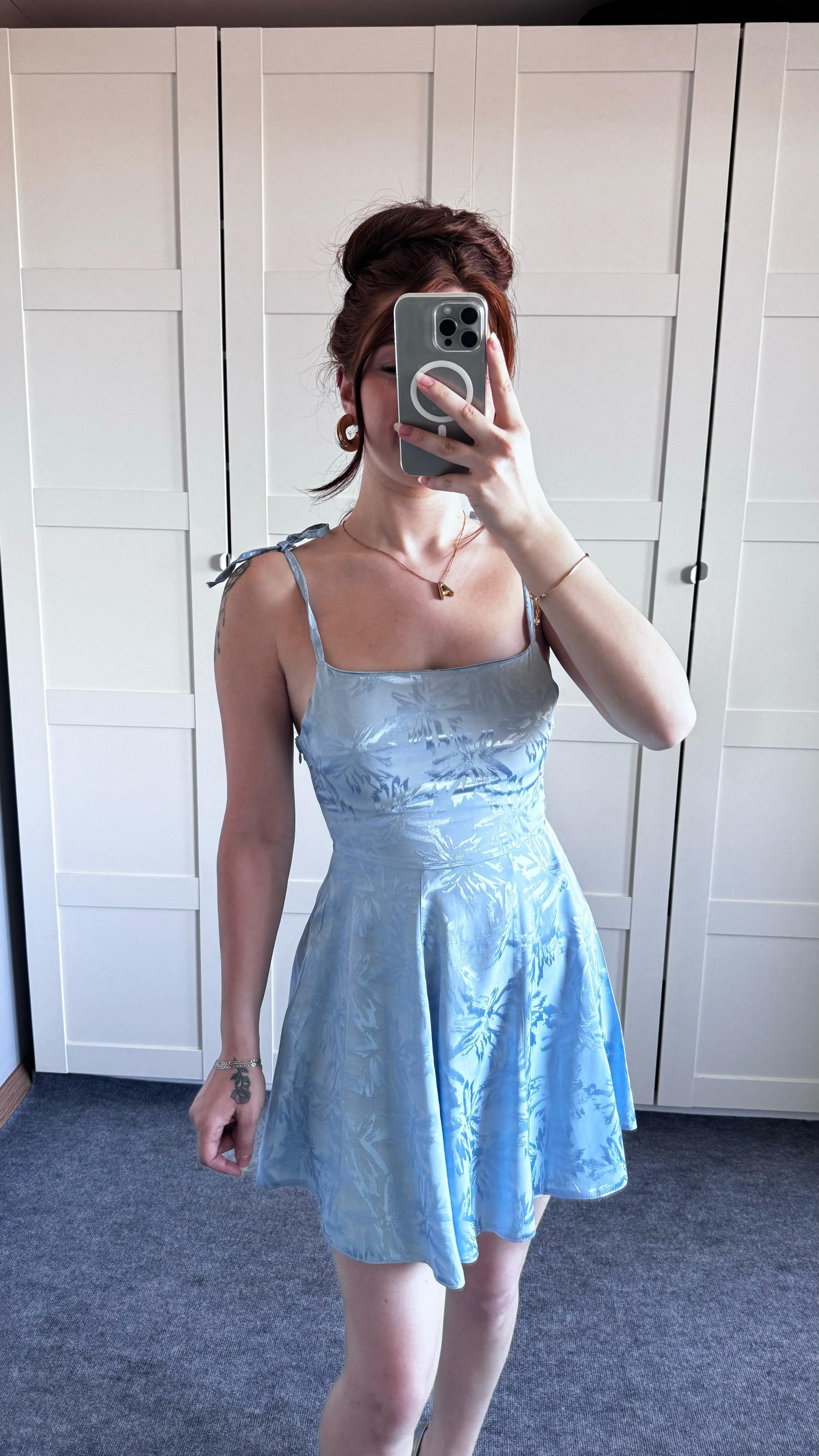 Anna Mavi Saten Mini Elbise