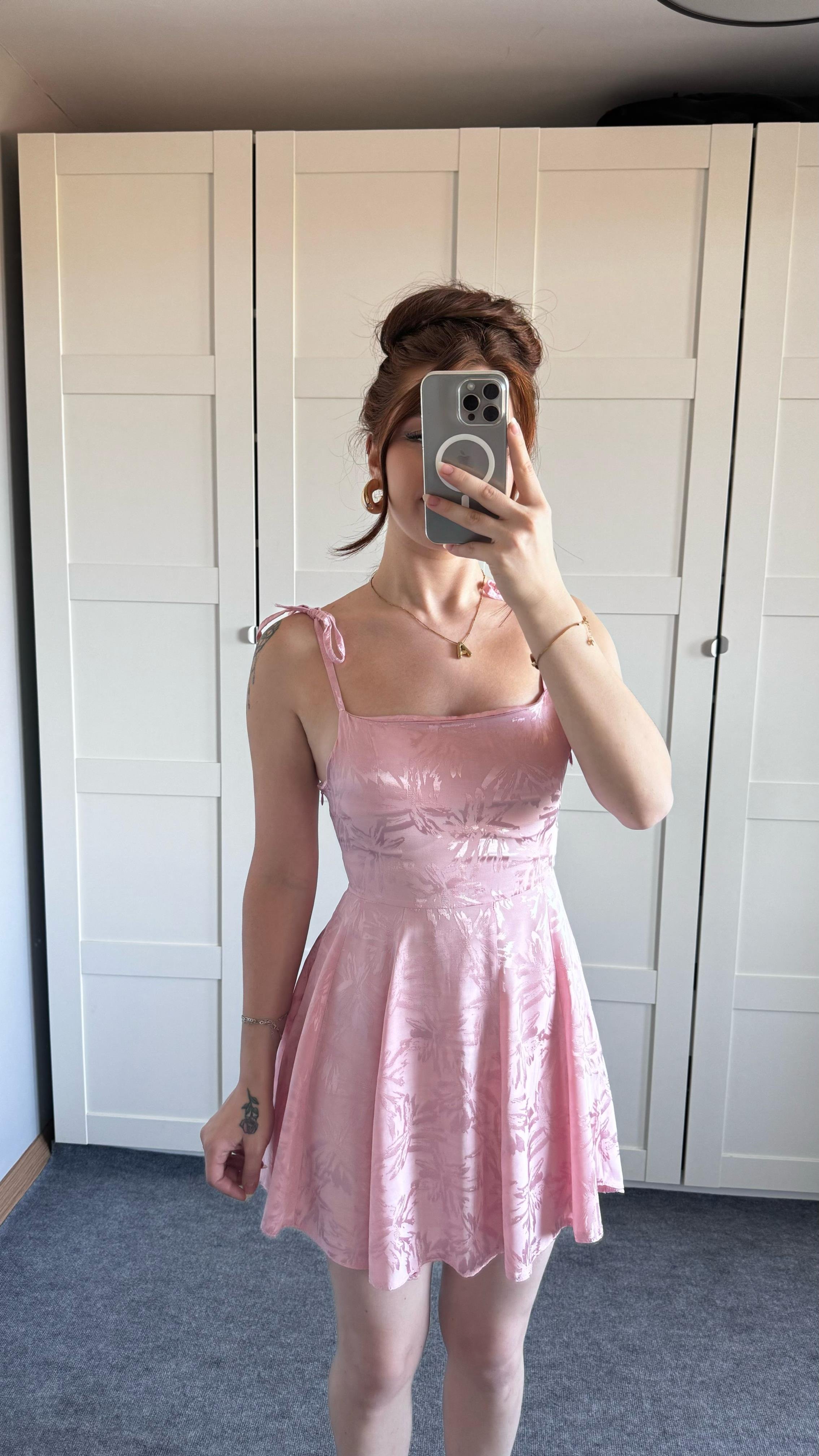 Anna Pembe Saten Mini Elbise