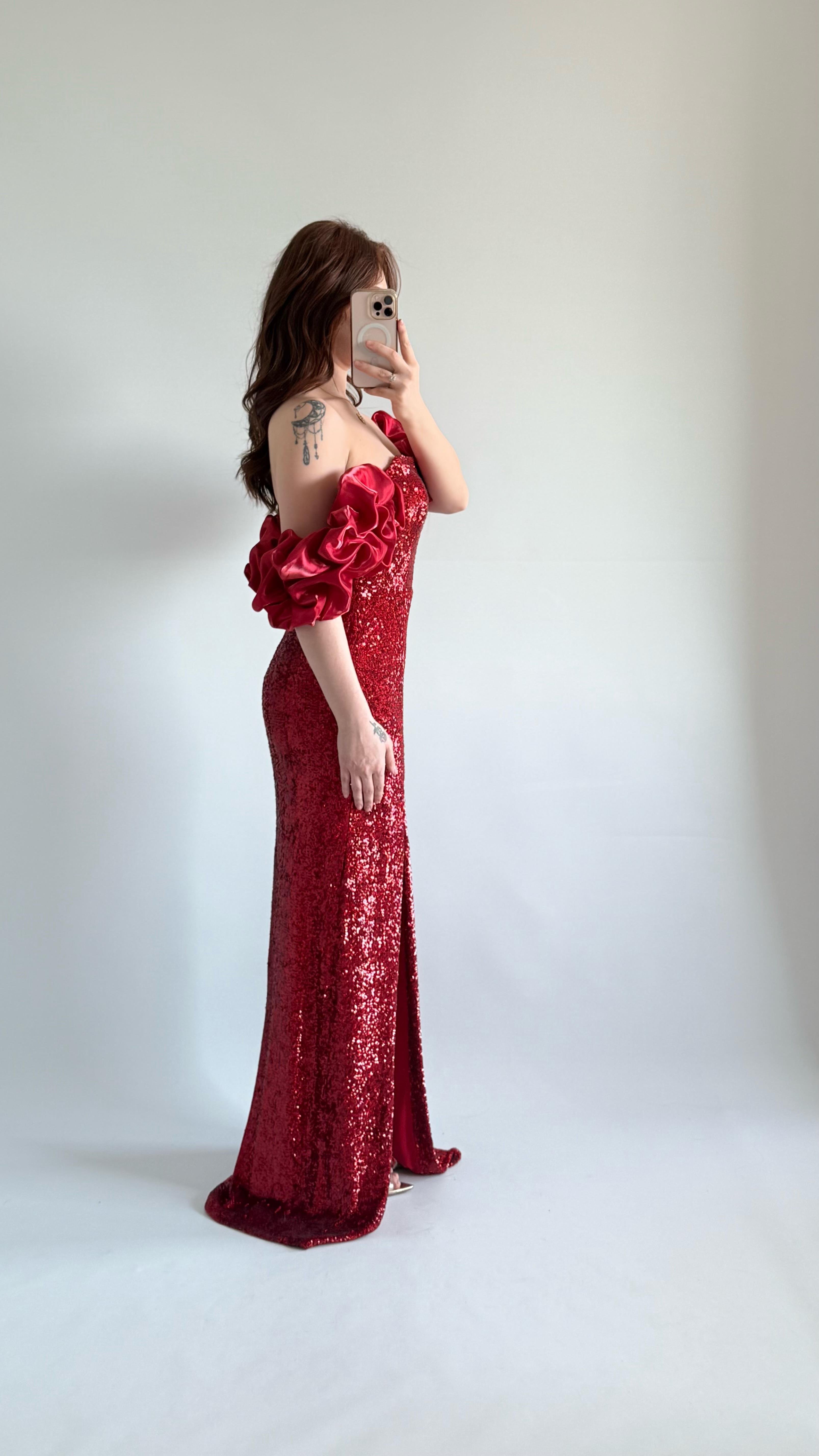 Arina Payetli Abiye Kırmızı