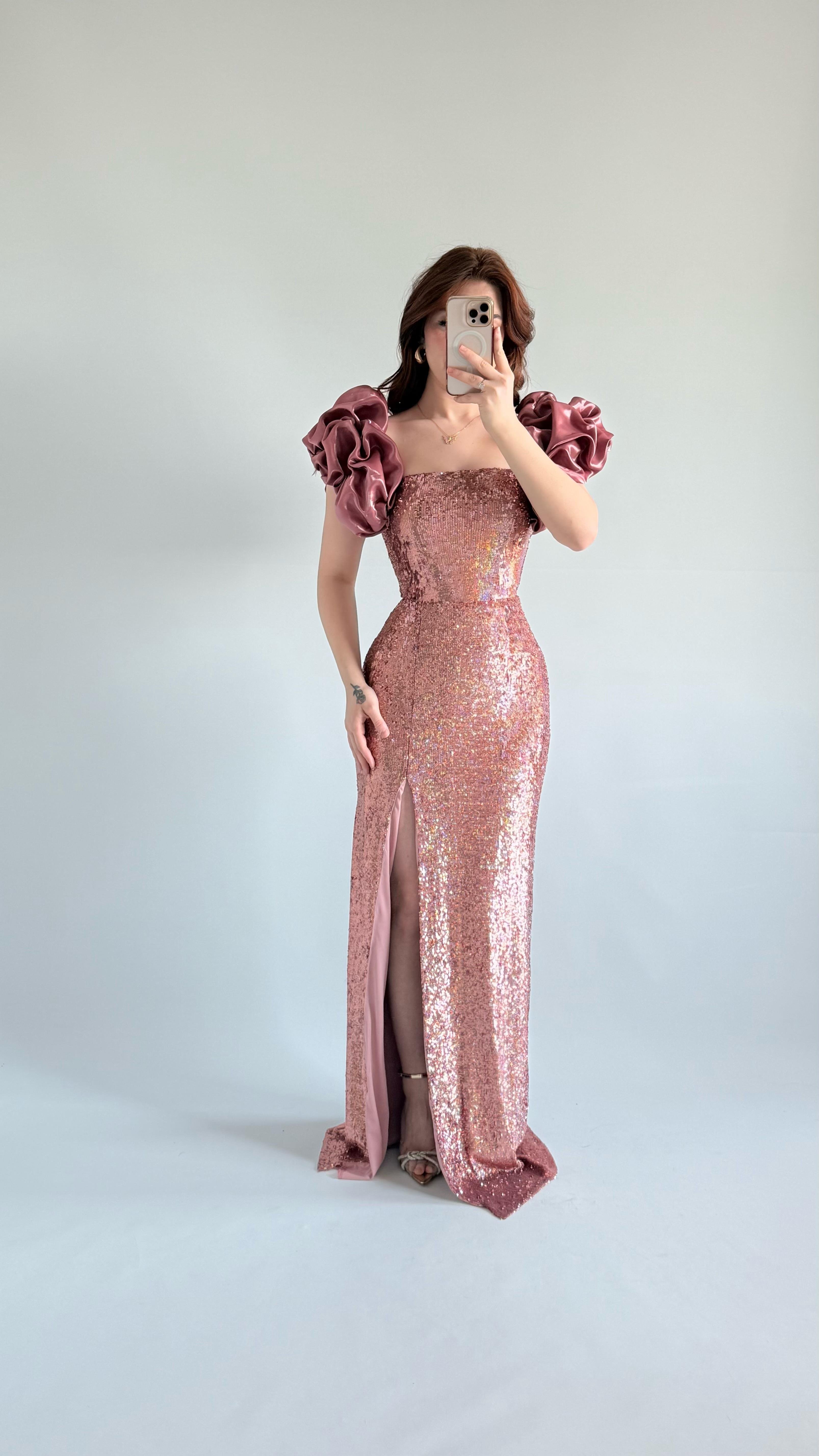 Arina Payetli Abiye Pembe