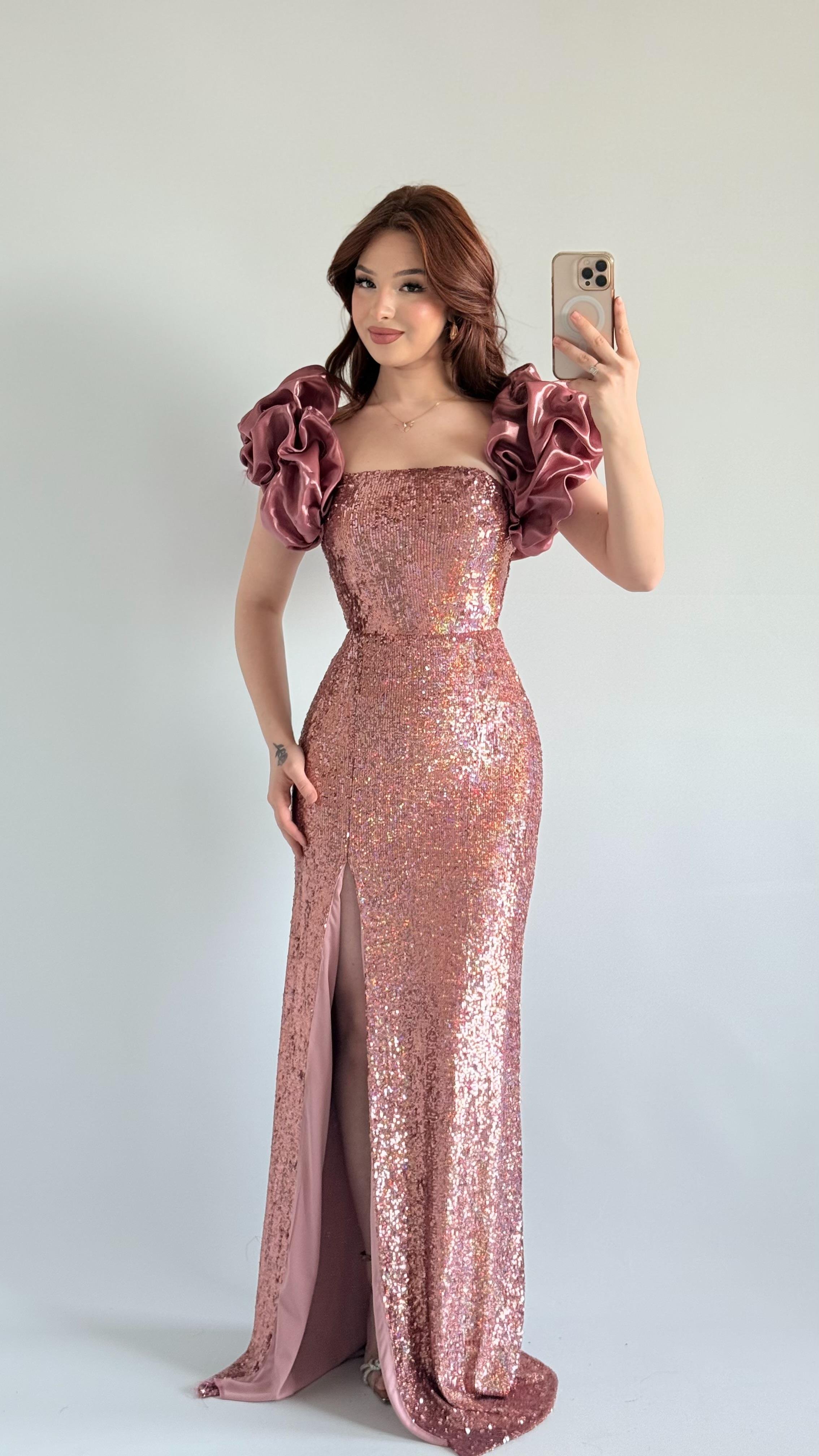 Arina Payetli Abiye Pembe