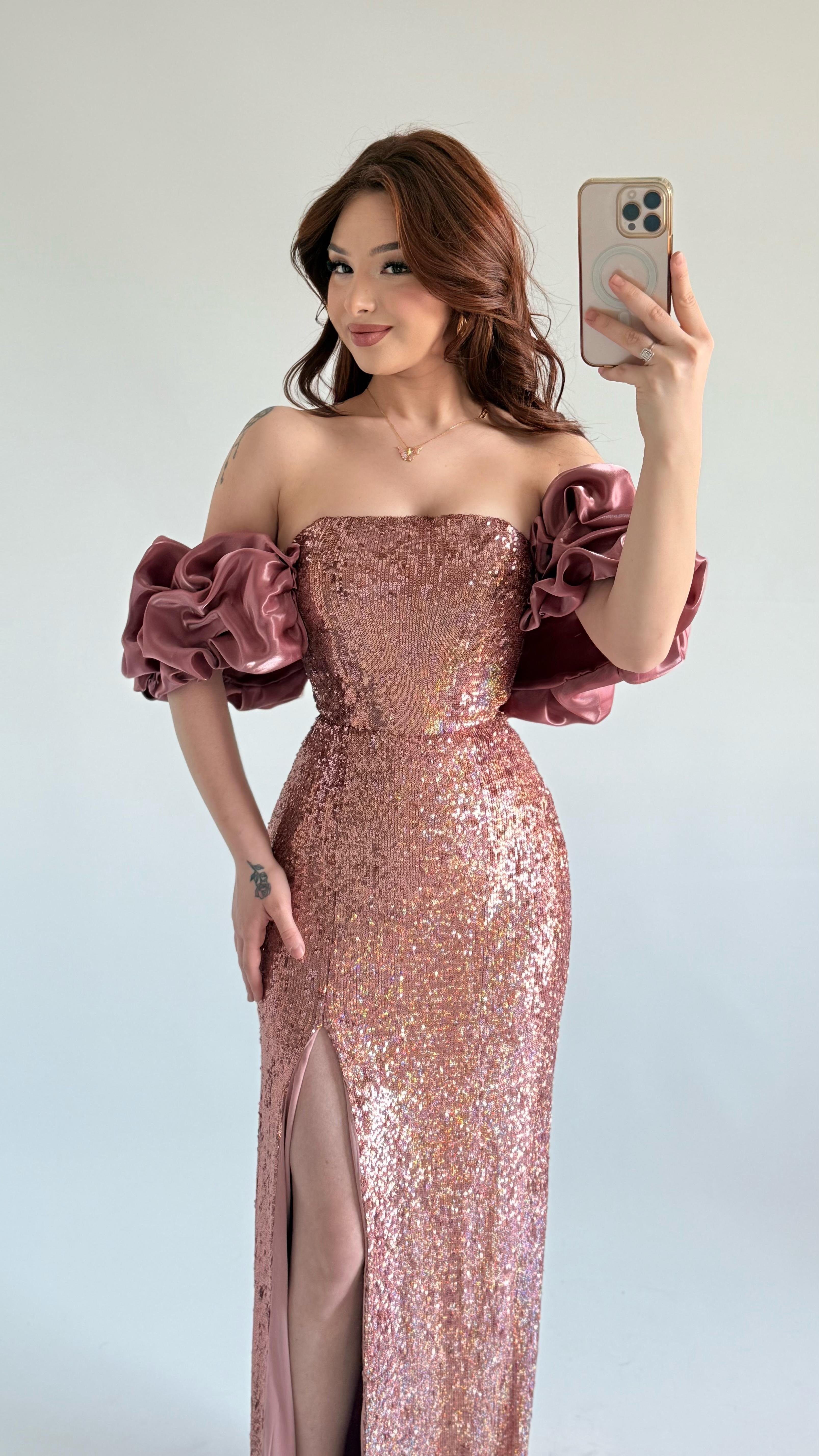 Arina Payetli Abiye Pembe