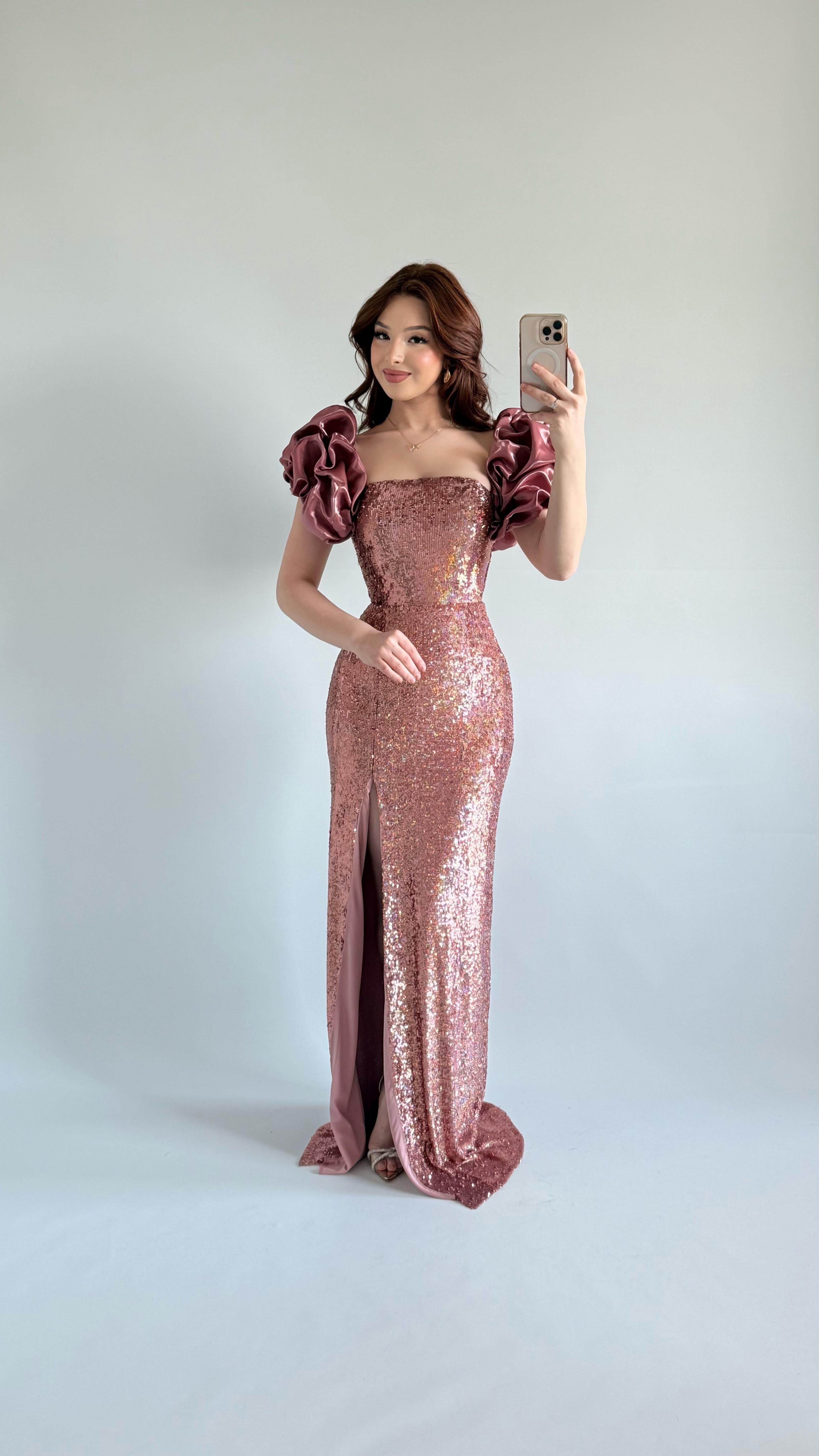 Arina Payetli Abiye Pembe