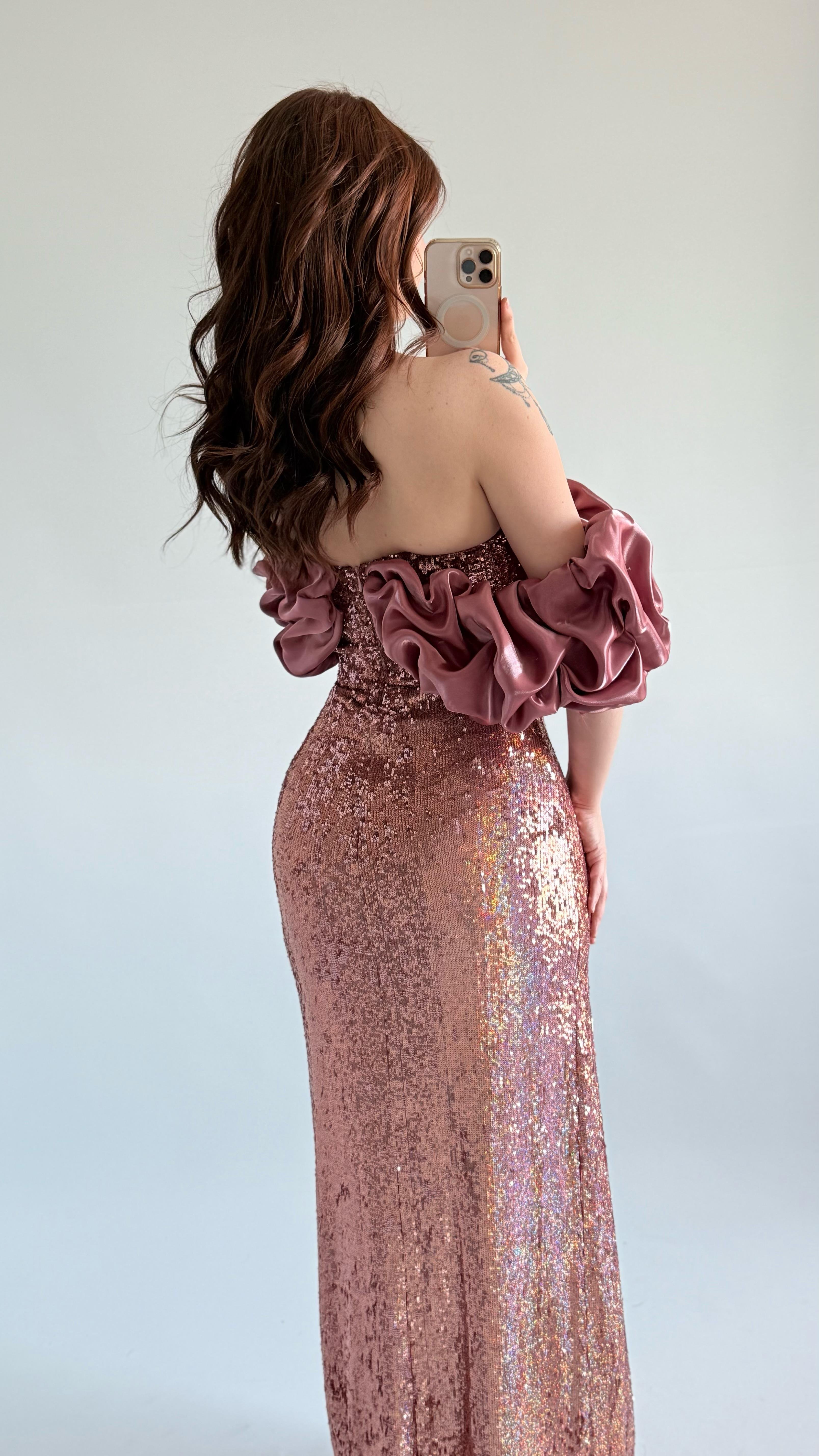 Arina Payetli Abiye Pembe