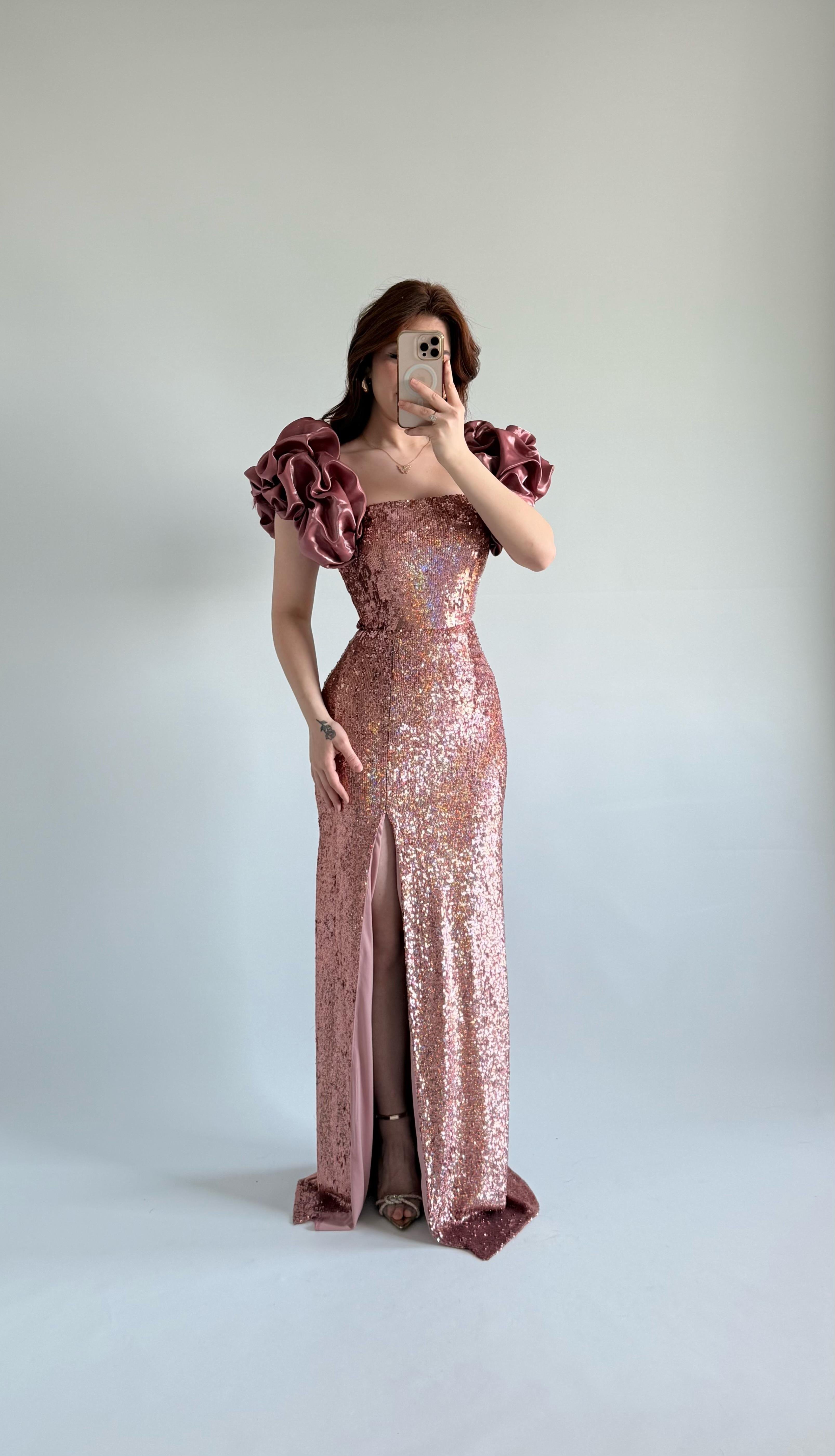 Arina Payetli Abiye Pembe