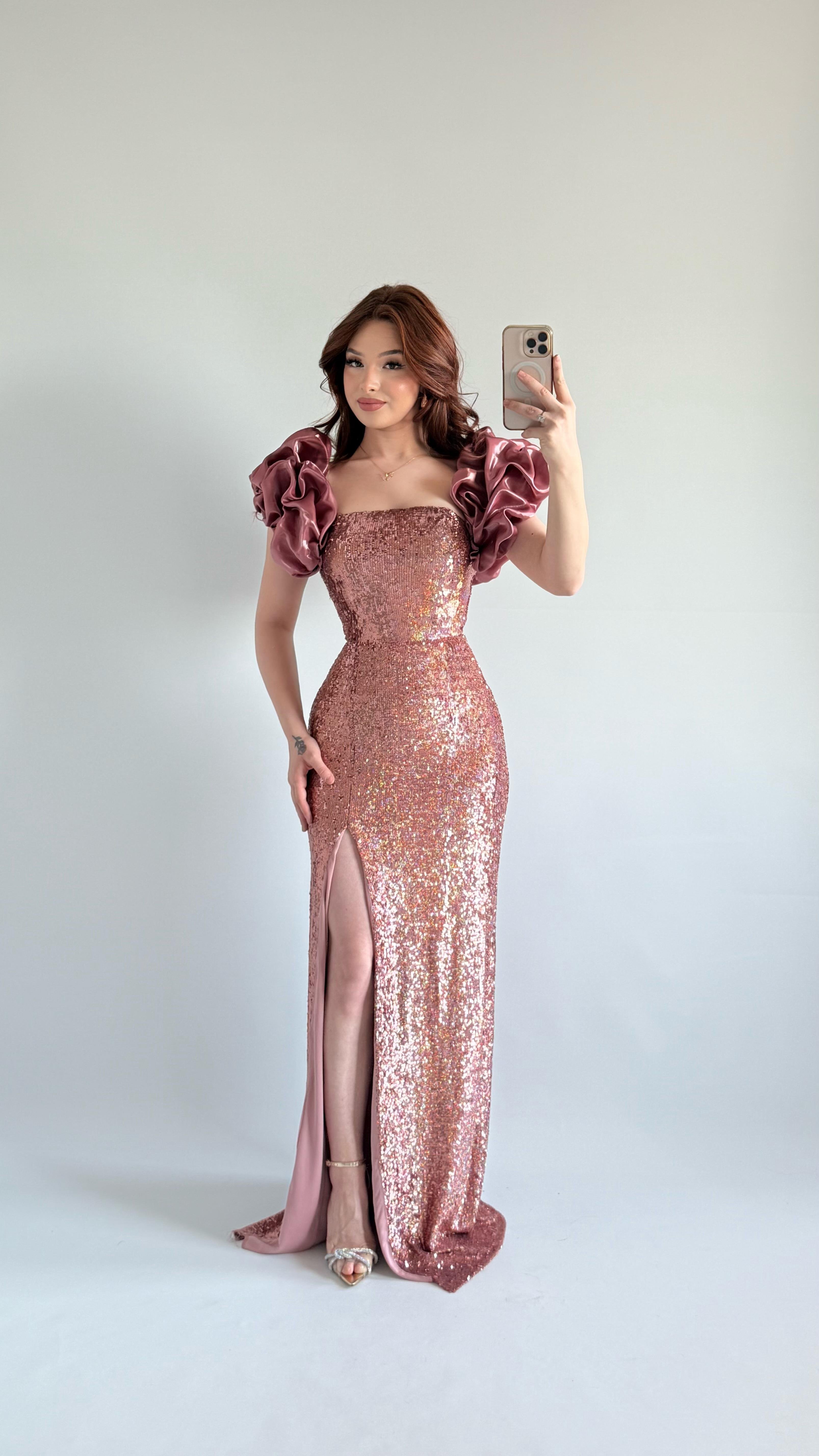 Arina Payetli Abiye Pembe