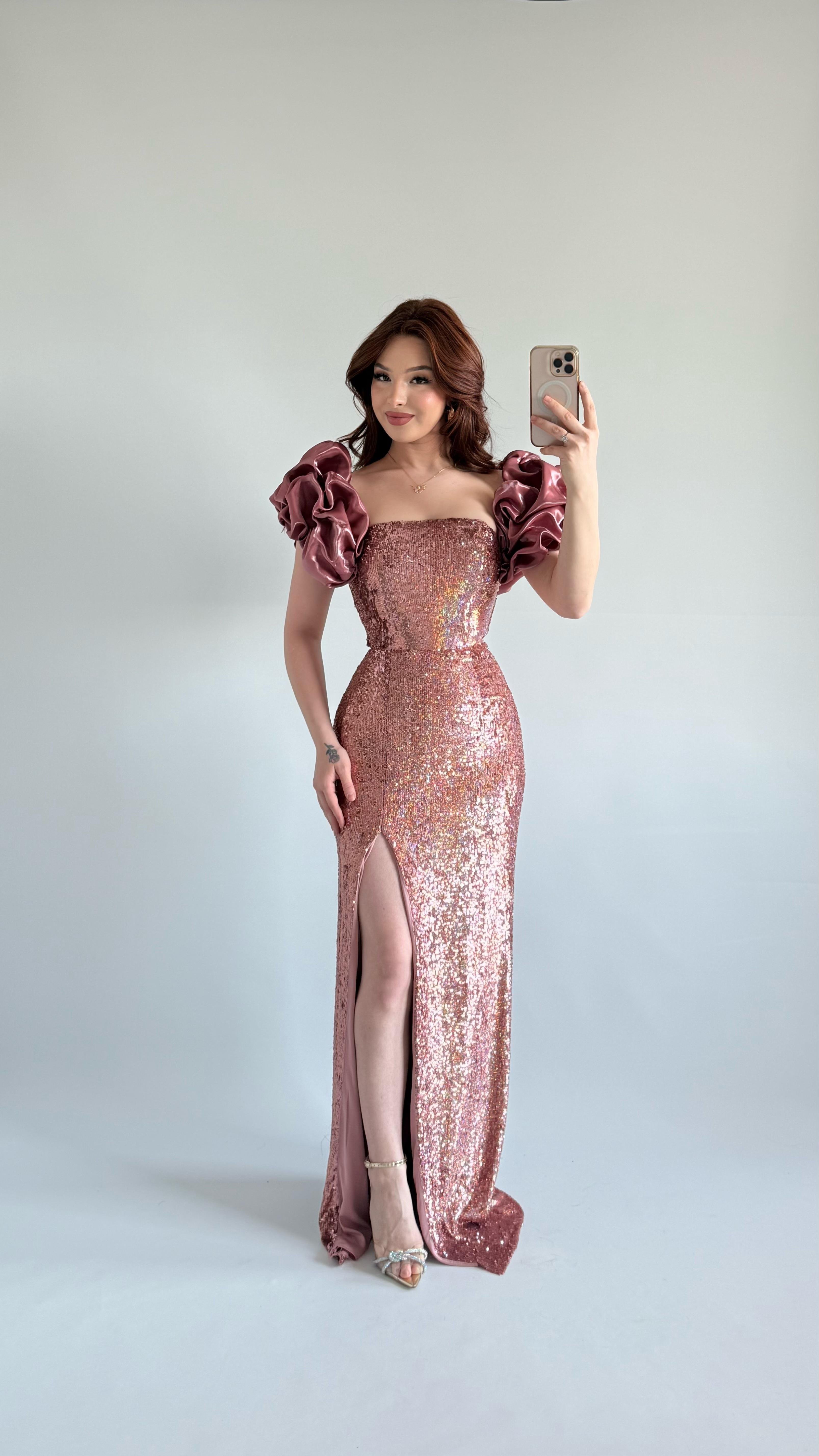 Arina Payetli Abiye Pembe