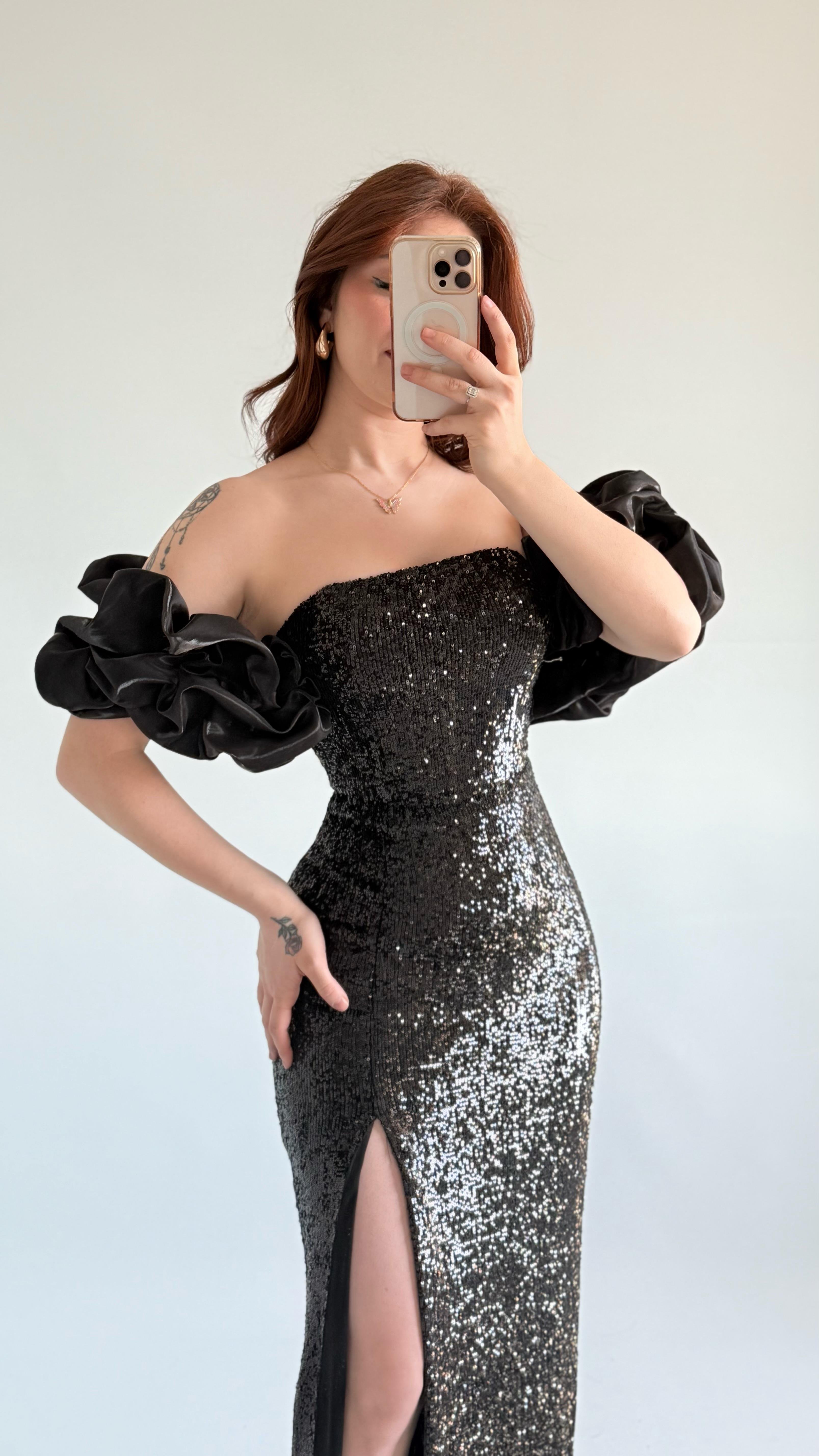 Arina Payetli Abiye Siyah