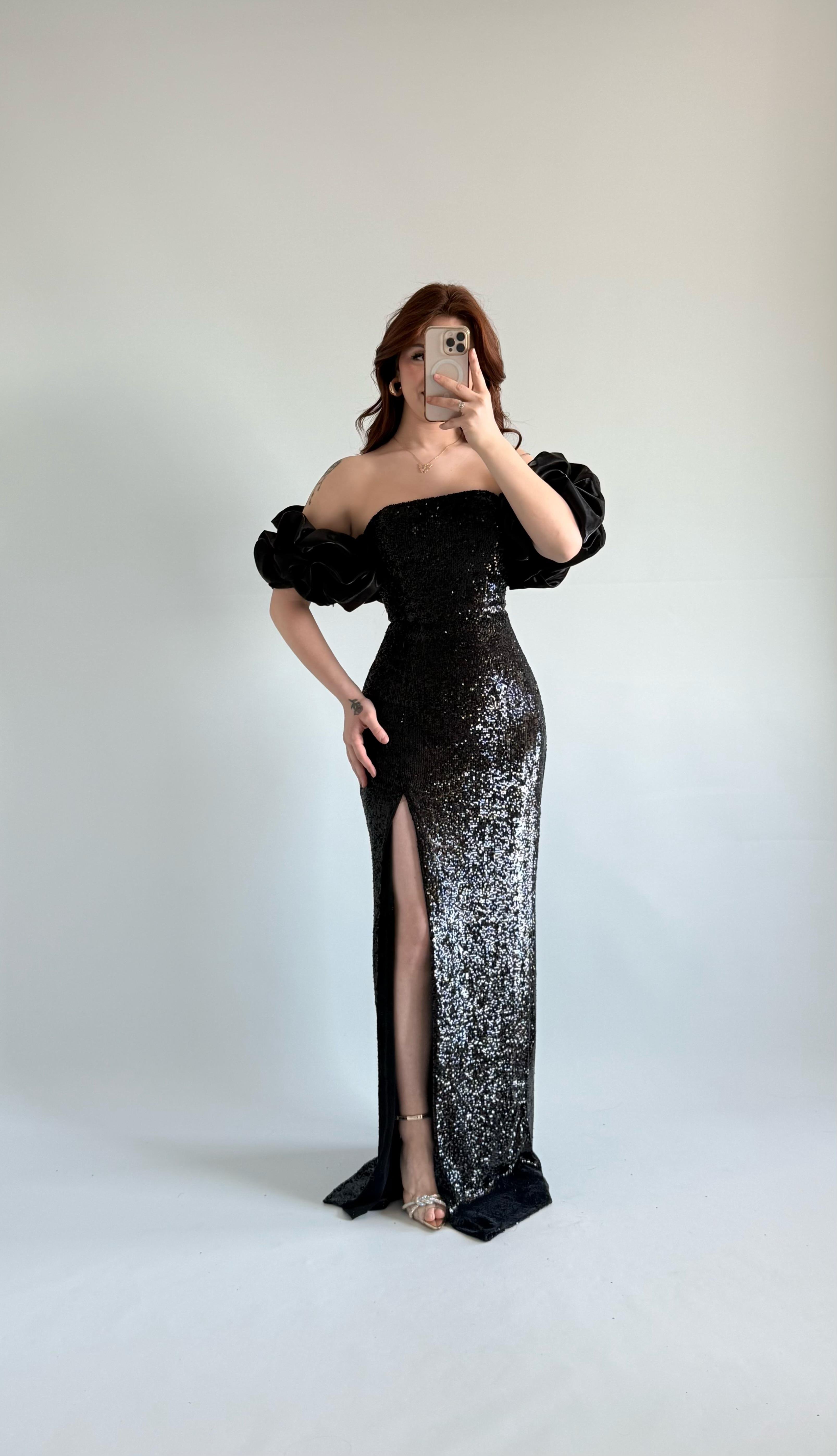 Arina Payetli Abiye Siyah