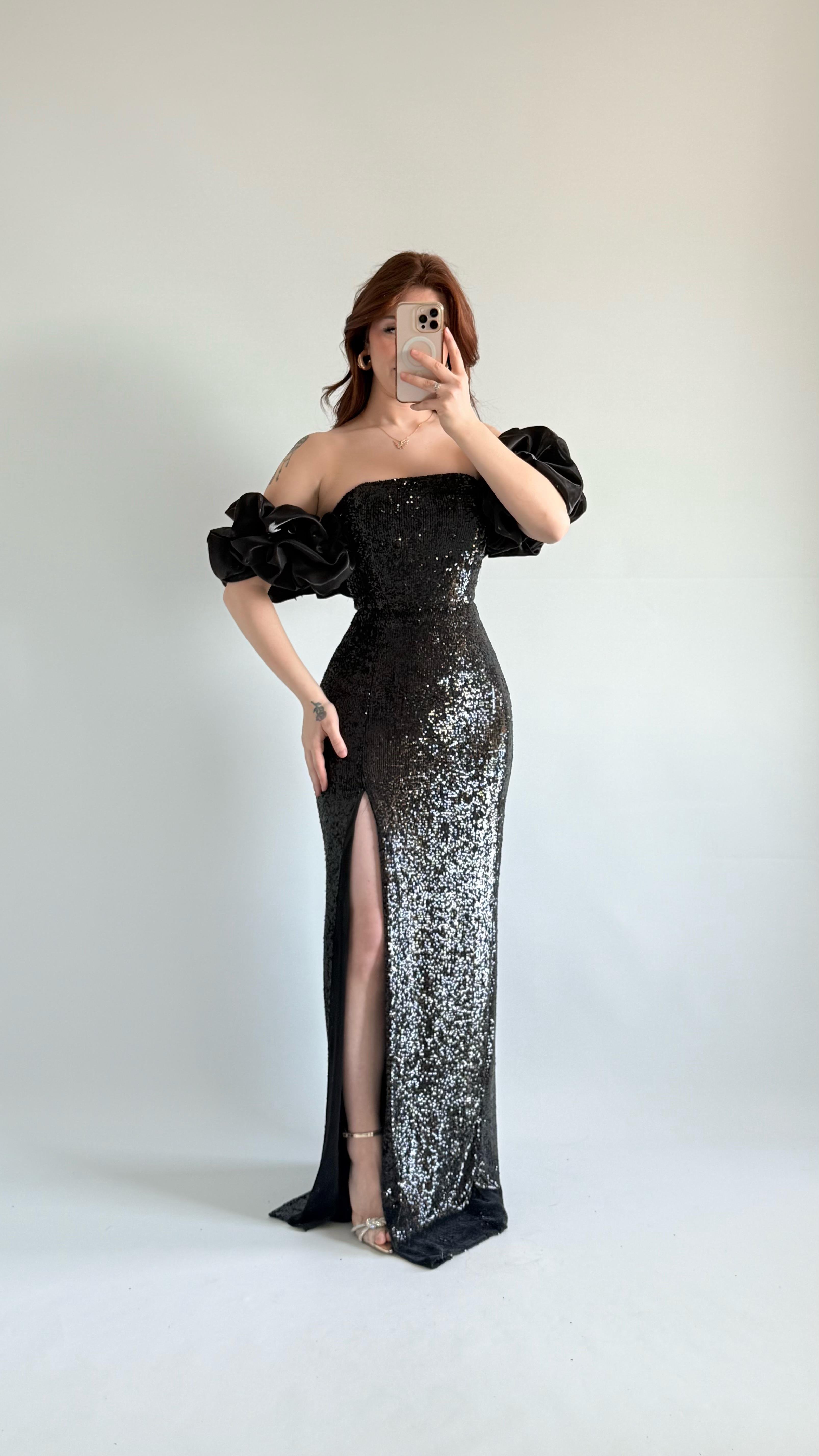 Arina Payetli Abiye Siyah