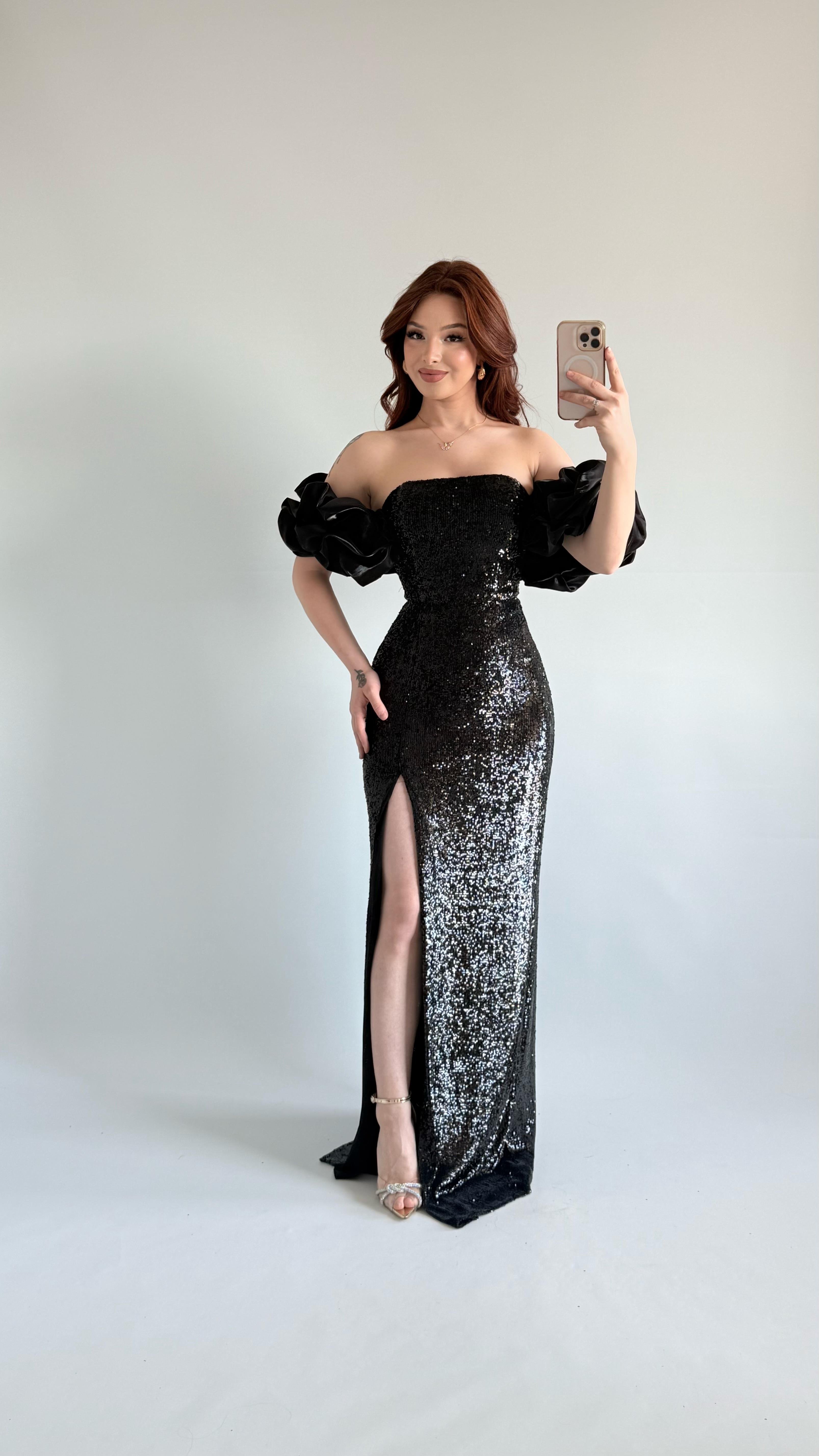 Arina Payetli Abiye Siyah