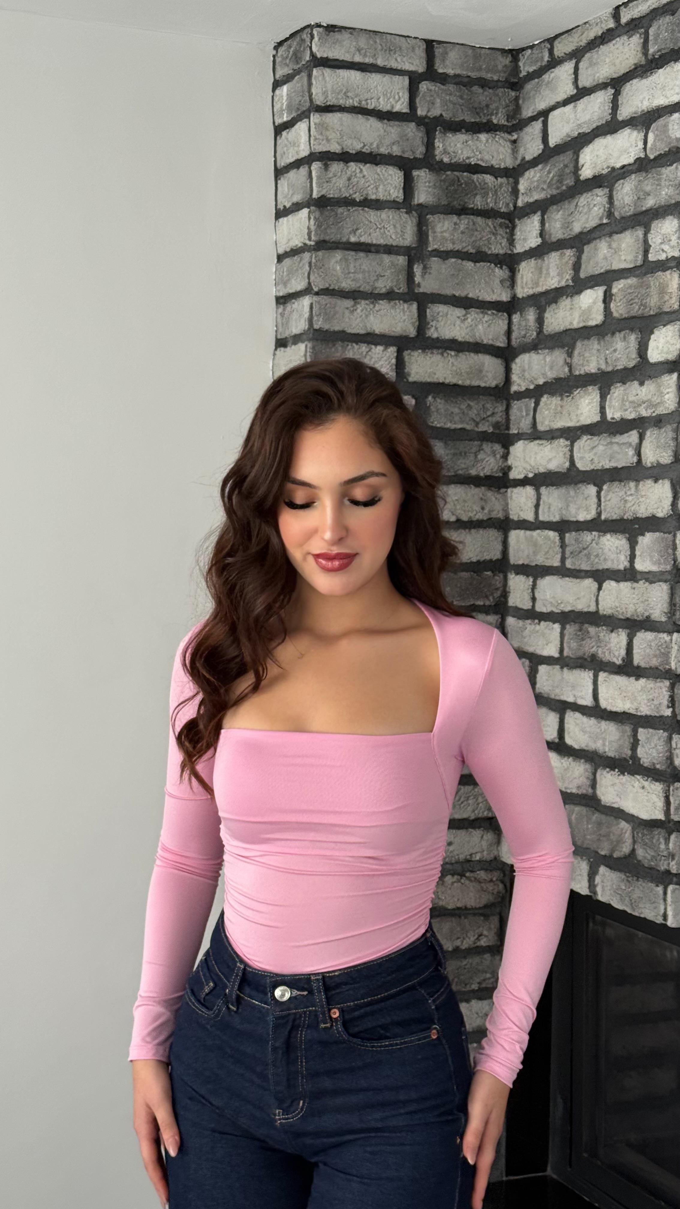 Asimetrik Büzgülü Bluz Pembe