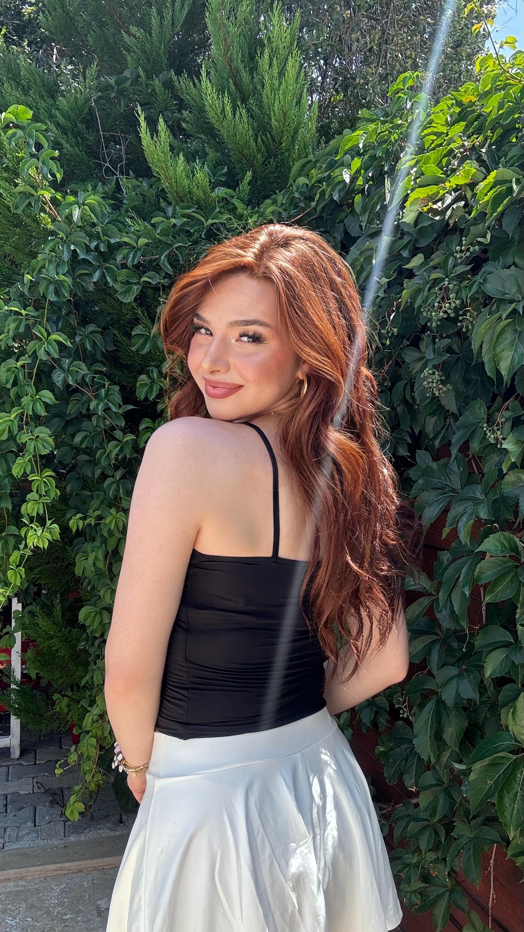 Askılı Kurdele Crop Siyah 