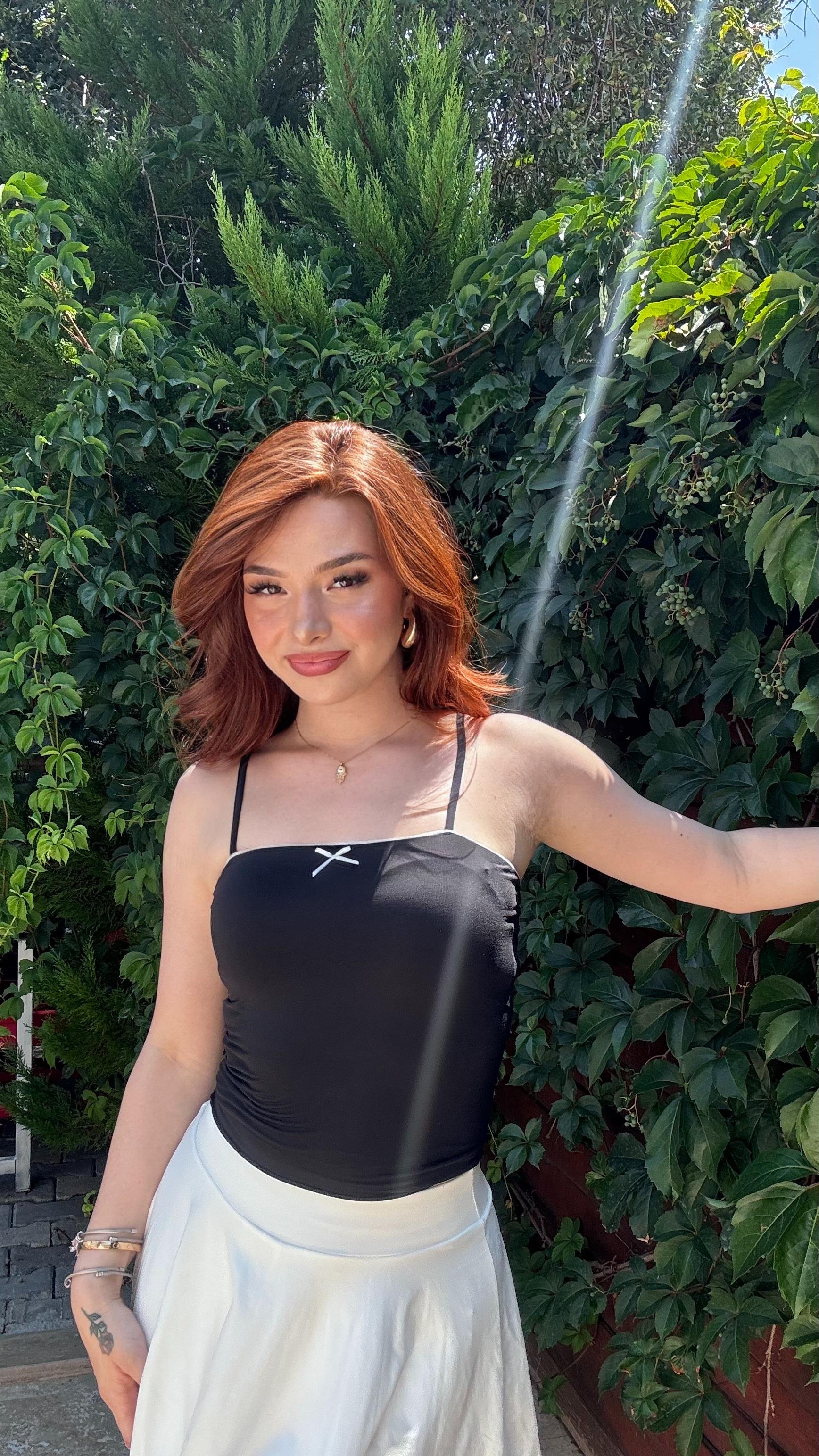 Askılı Kurdele Crop Siyah 