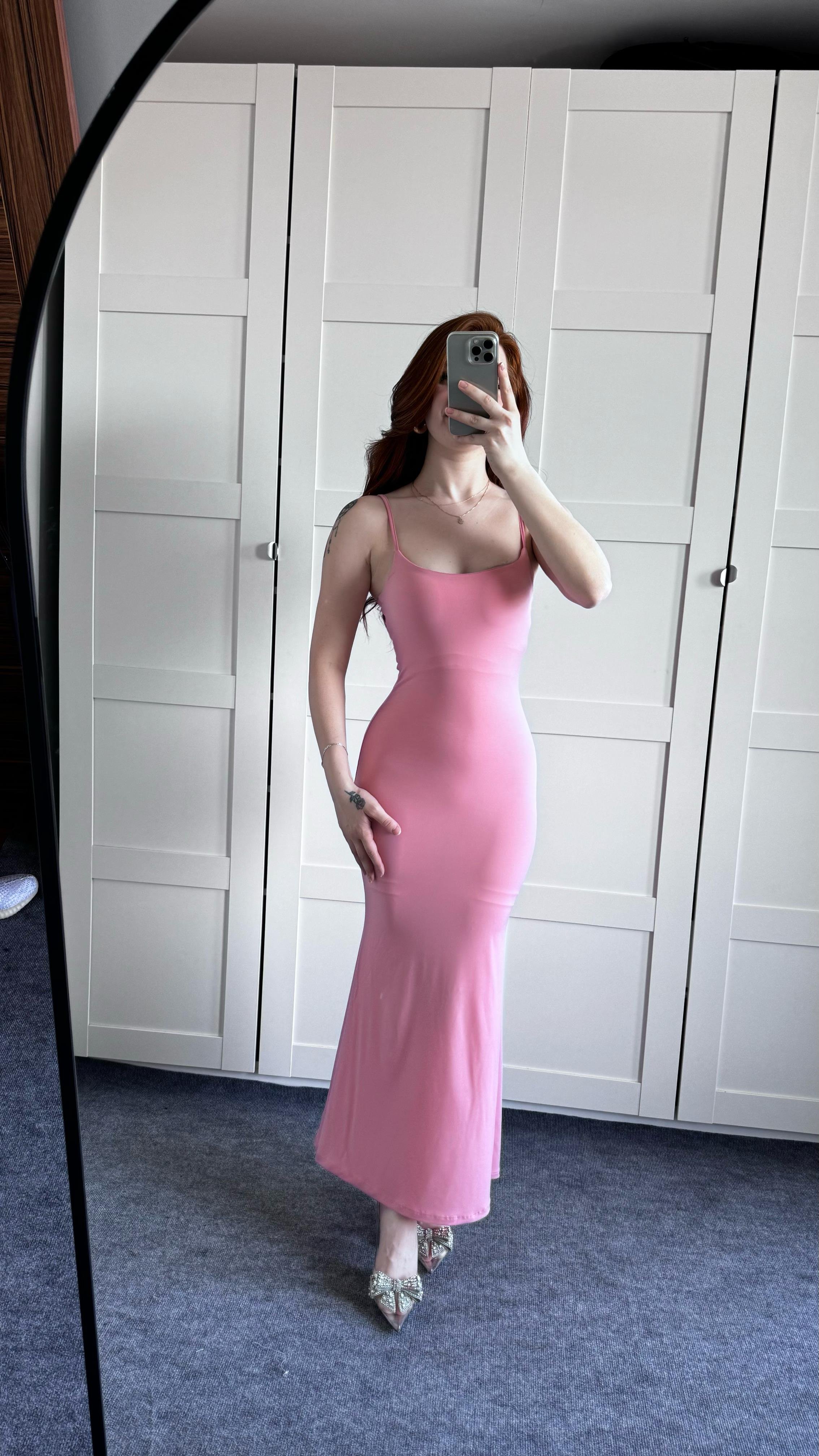 Askılı Pembe Balık Elbise