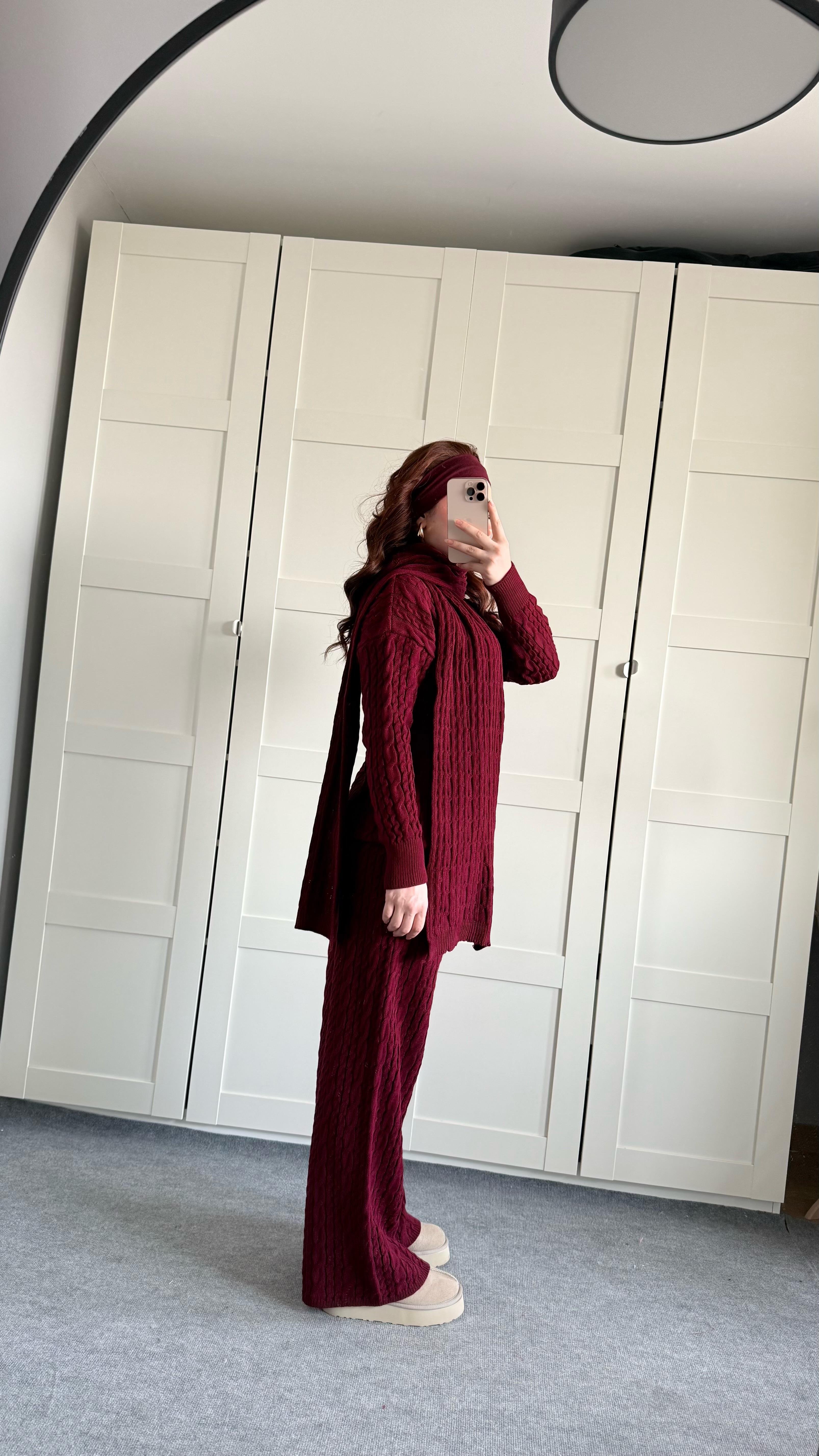 Atkı  Kazak Triko Takım Bordo