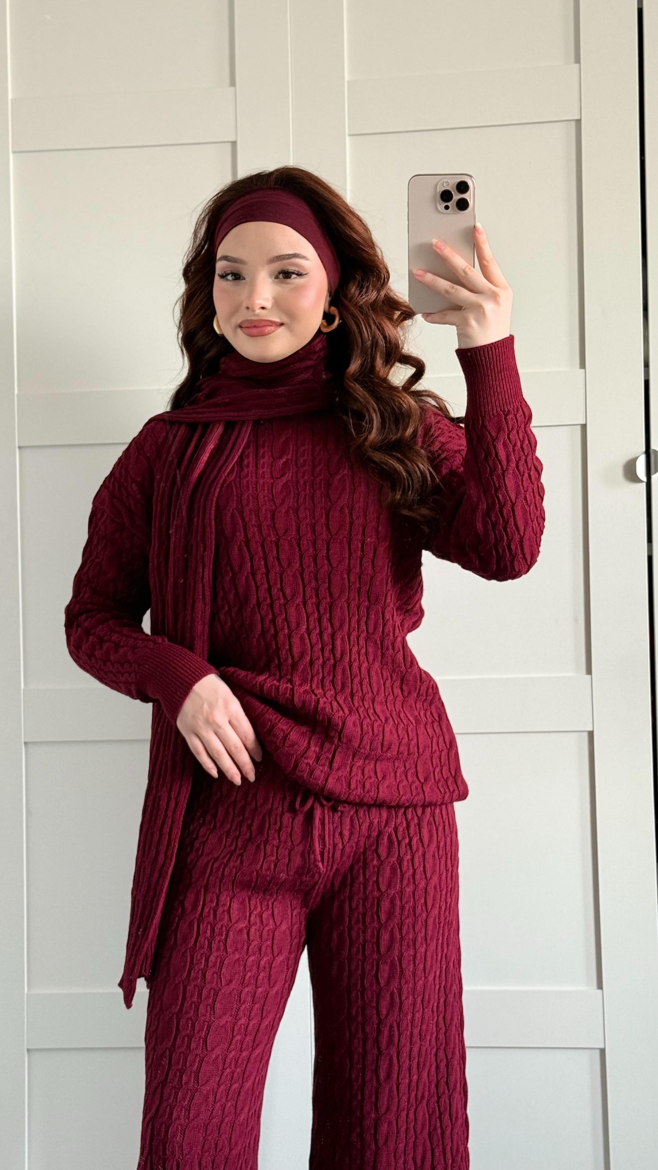 Atkı  Kazak Triko Takım Bordo