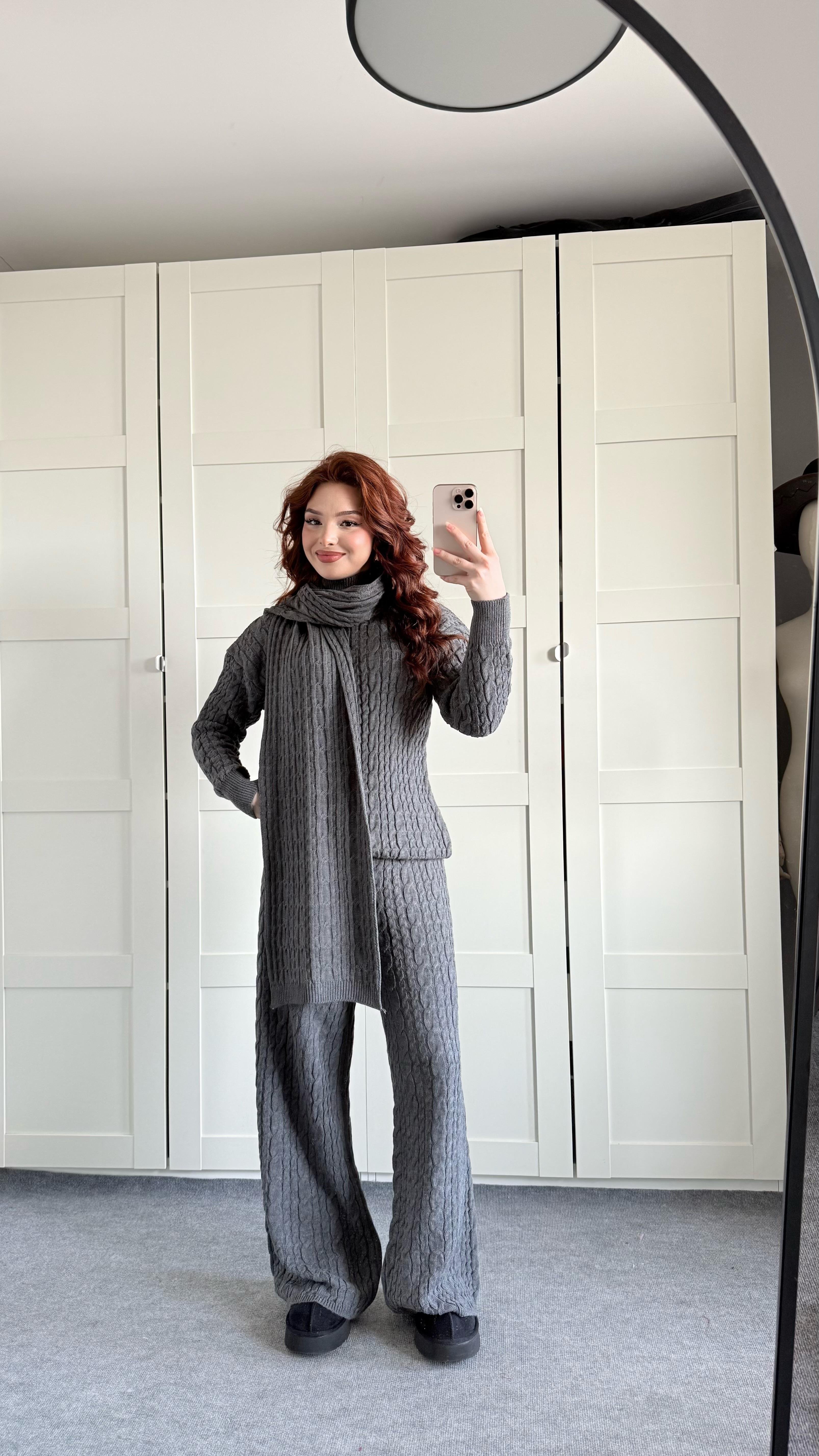 Atkı  Kazak Triko Takım Gri