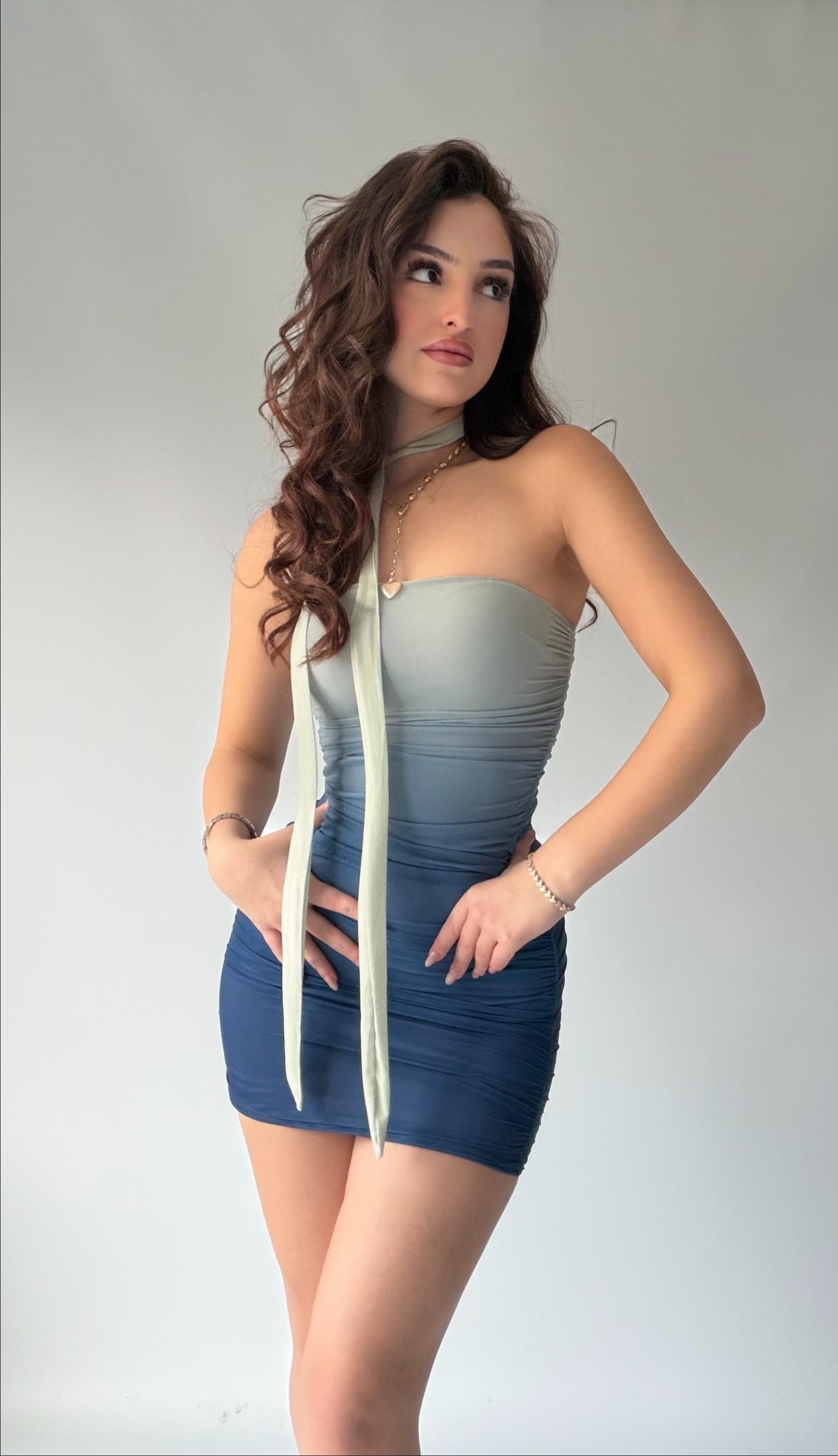 Aura Mini Fularlı Elbise Lacivert