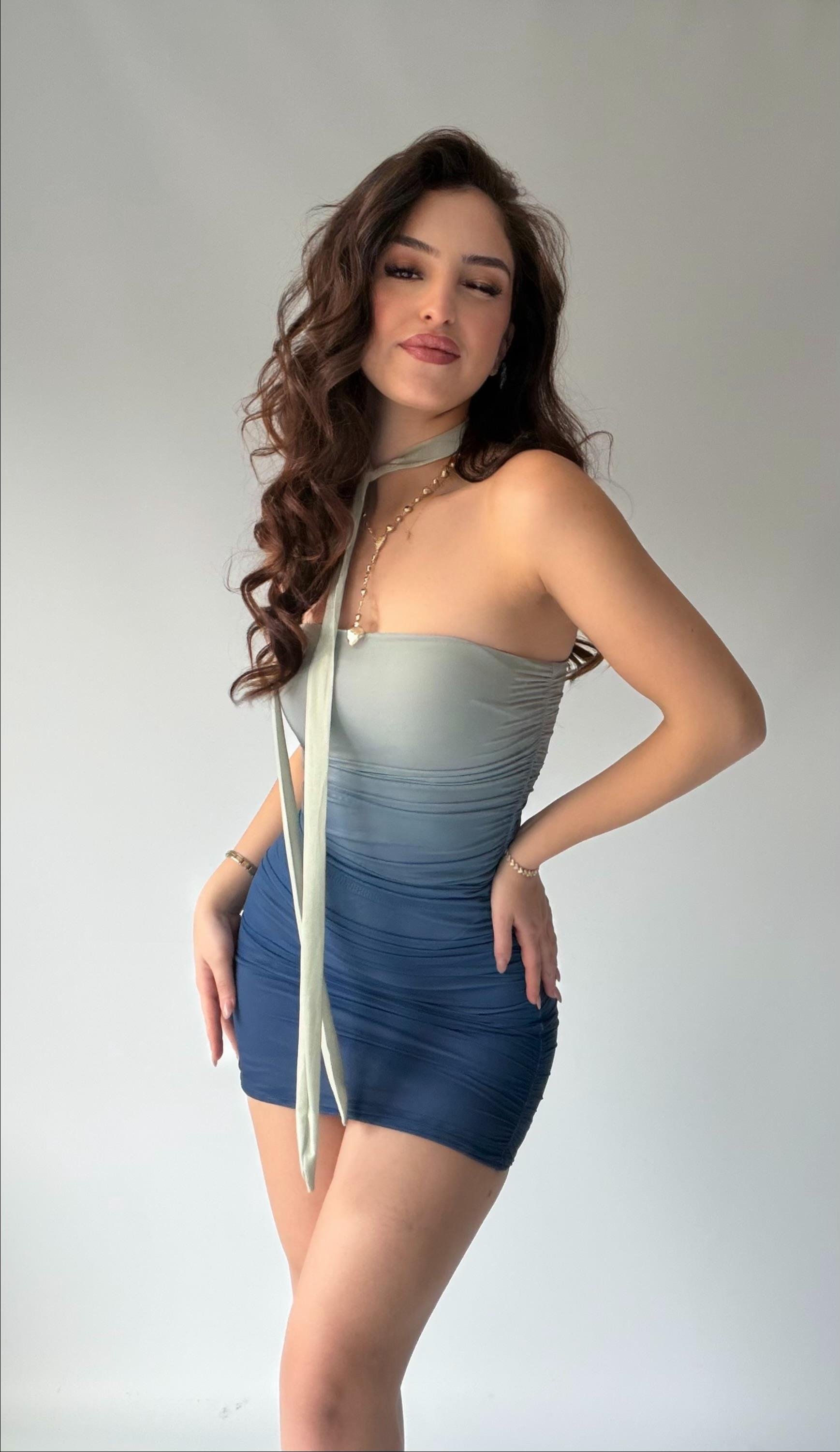 Aura Mini Fularlı Elbise Lacivert