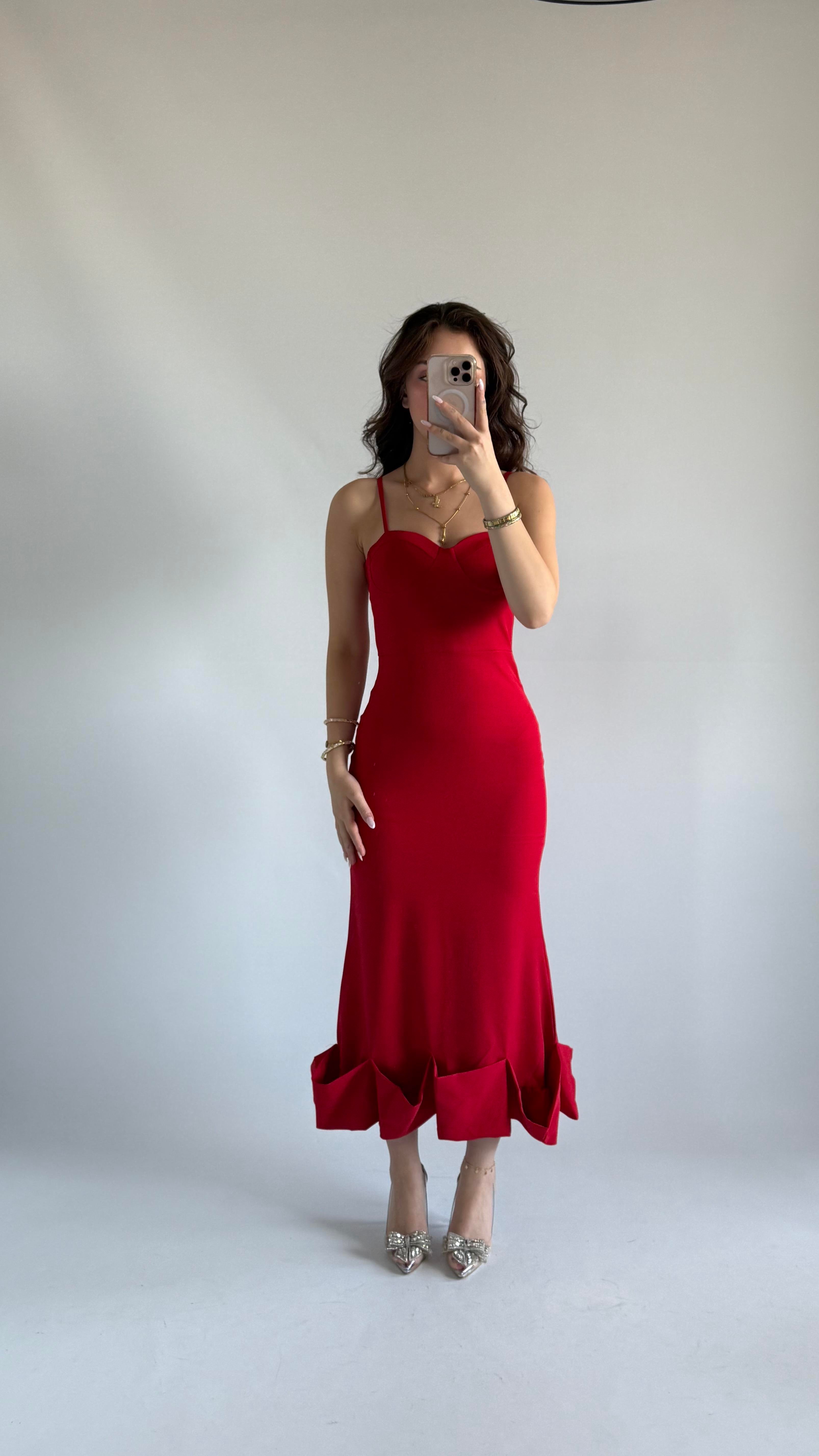 Baby Doll Fırfır Elbise Kırmızı