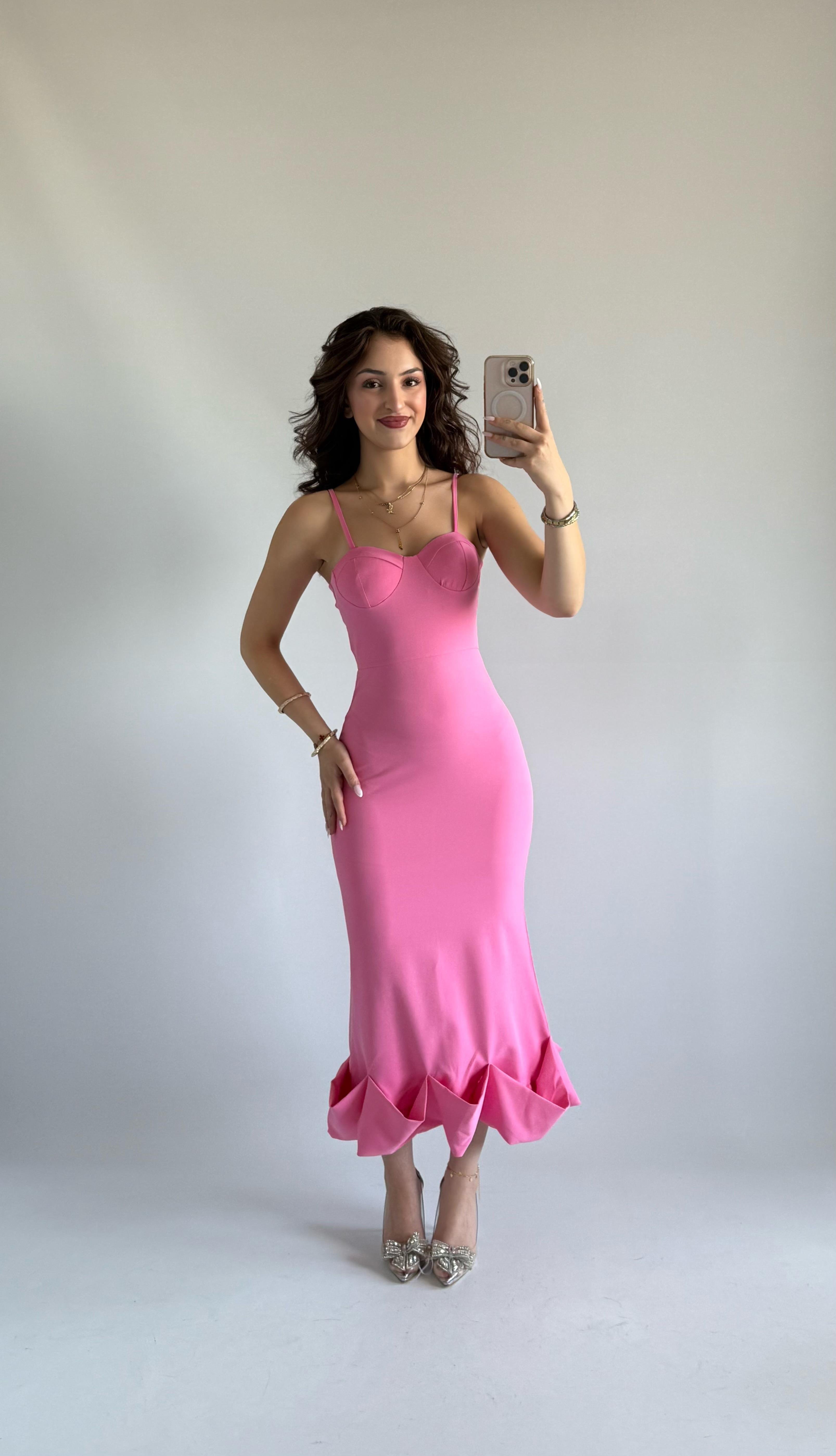 Baby Doll Fırfır Elbise Pembe